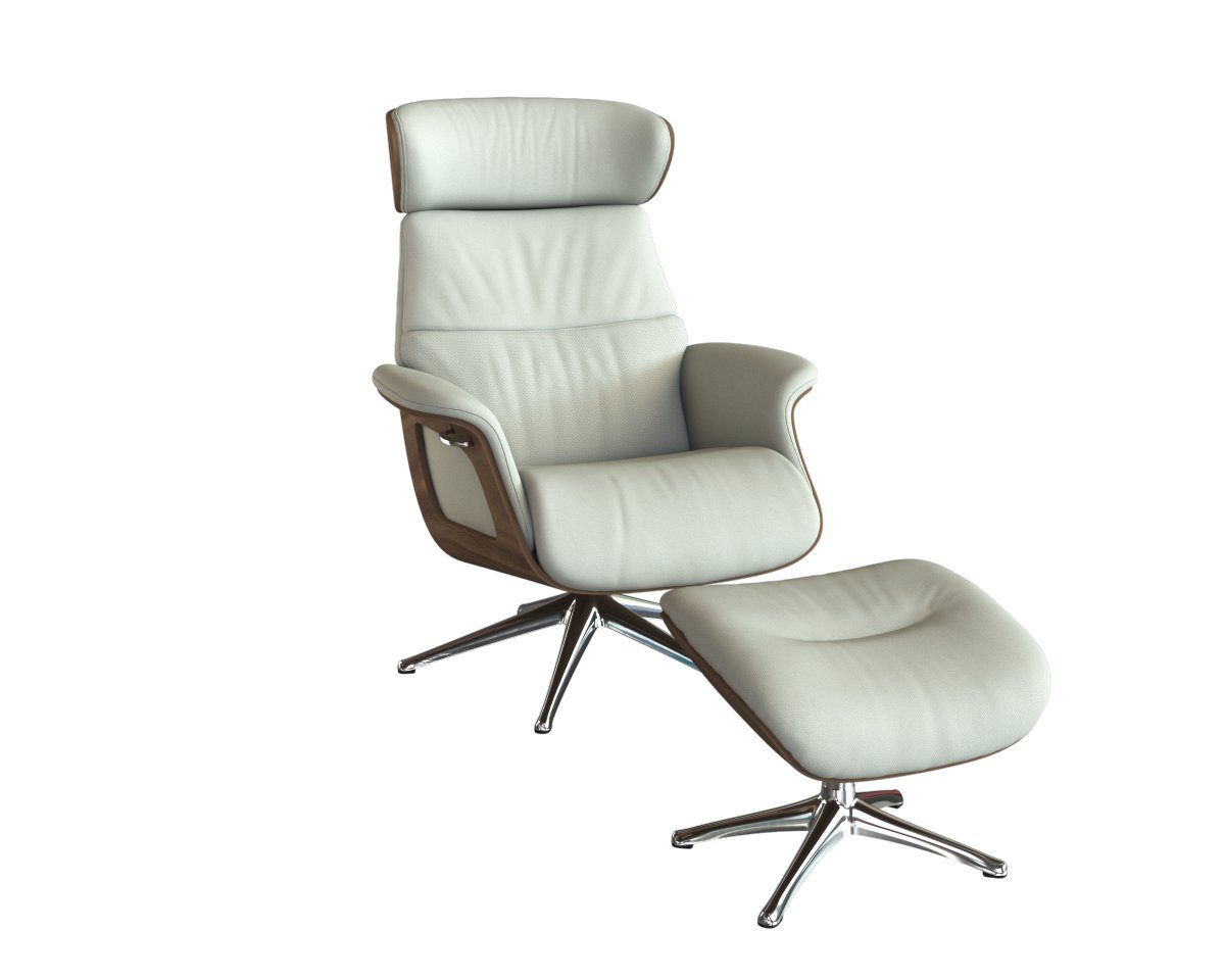 FLEXLUX Relaxsessel Rücken u. Kopfverstellung, ergonomisch, Airchannels, klasse Komfort, Rücken- & Kopfteilverstellung, Drehbar, Armlehne Walnuss, Fuß Alu