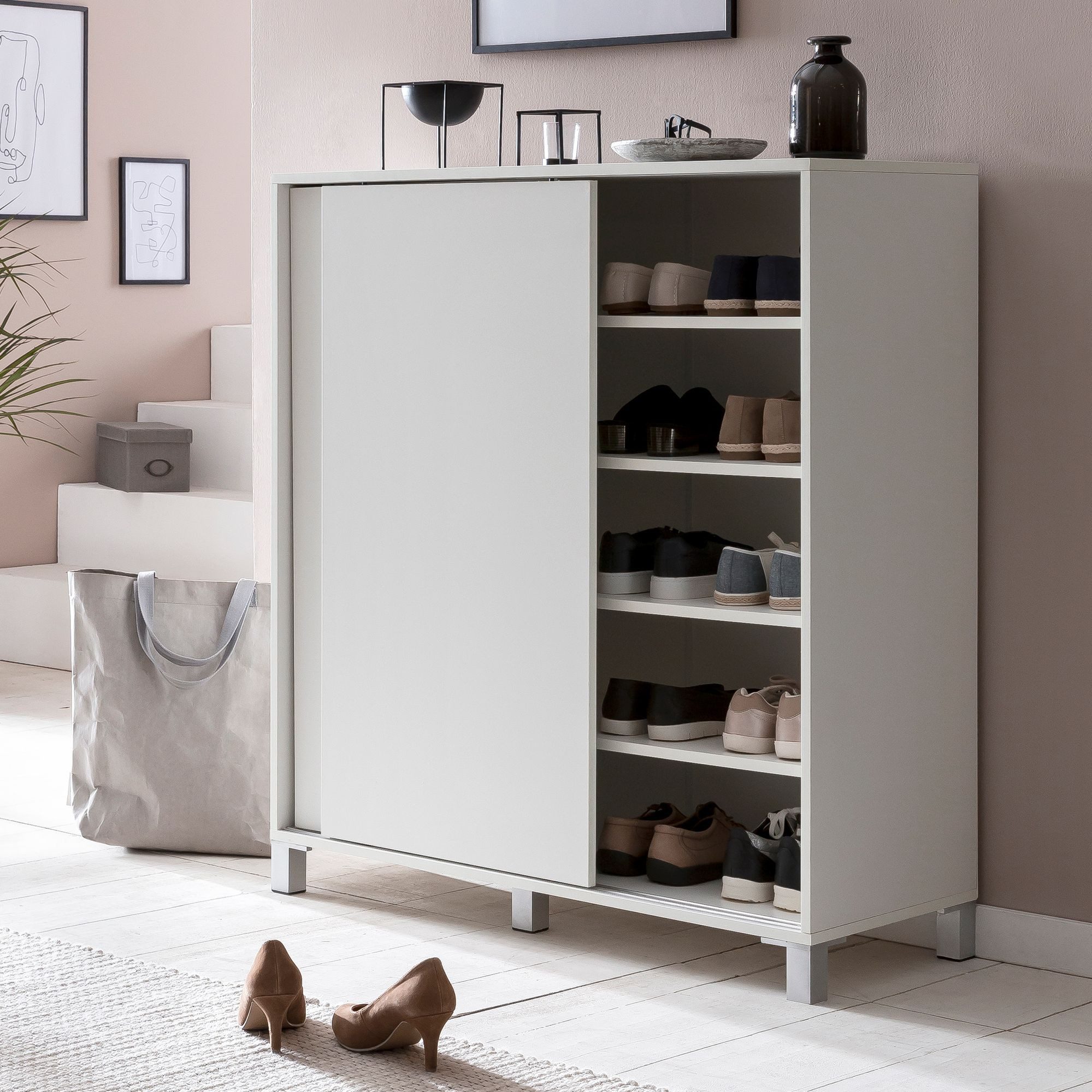 Wohnling Schiebetürenschrank WL5.712 (Schuhschrank Holz Weiß günstig online kaufen