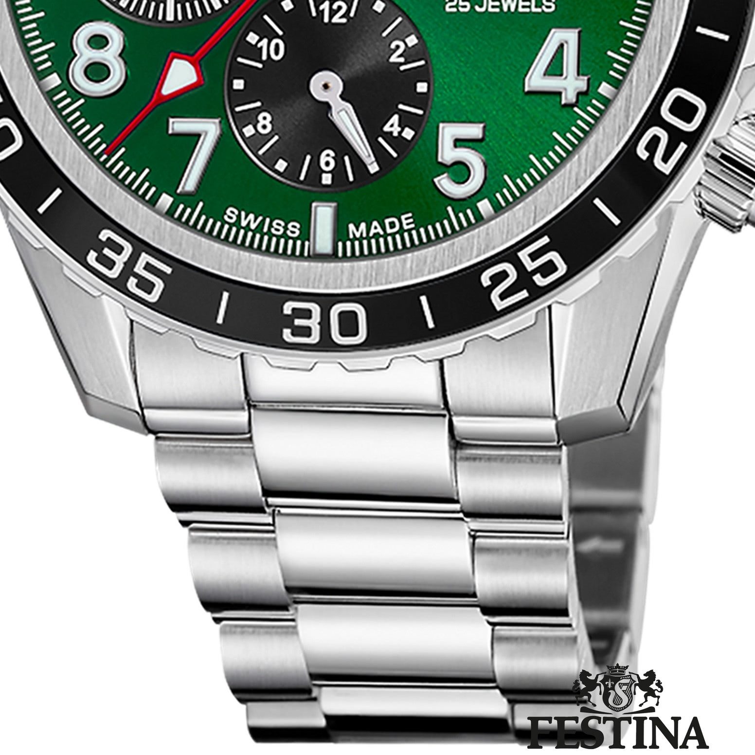 Festina Multifunktionsuhr Festina Herrenuhr Swiss Made Armbanduhr, (Multifunktionsuhr), Herren Armbanduhr rund, Edelstahlarmband silber, Elegant