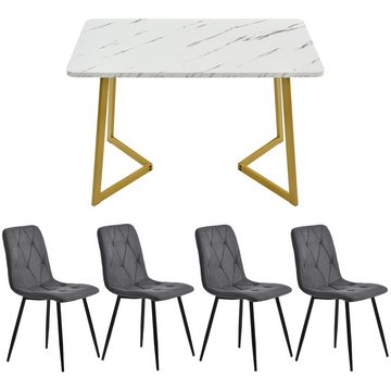 Celya Essgruppe Esstisch mit 4 Stühlen,Moderner Küchentisch, (Set, 5-tlg., Tisch mit 4 Stuhlen), Twill Leinen Küchenstuhl,Rechteckiger Esstisch,Grau