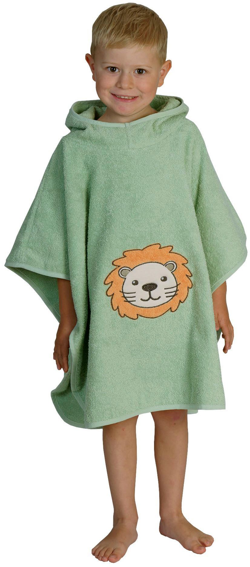 Wörner Badeponcho Löwe helloliv Poncho, Baumwolle, Kapuze, maschinenwaschbar, trocknergeeignet