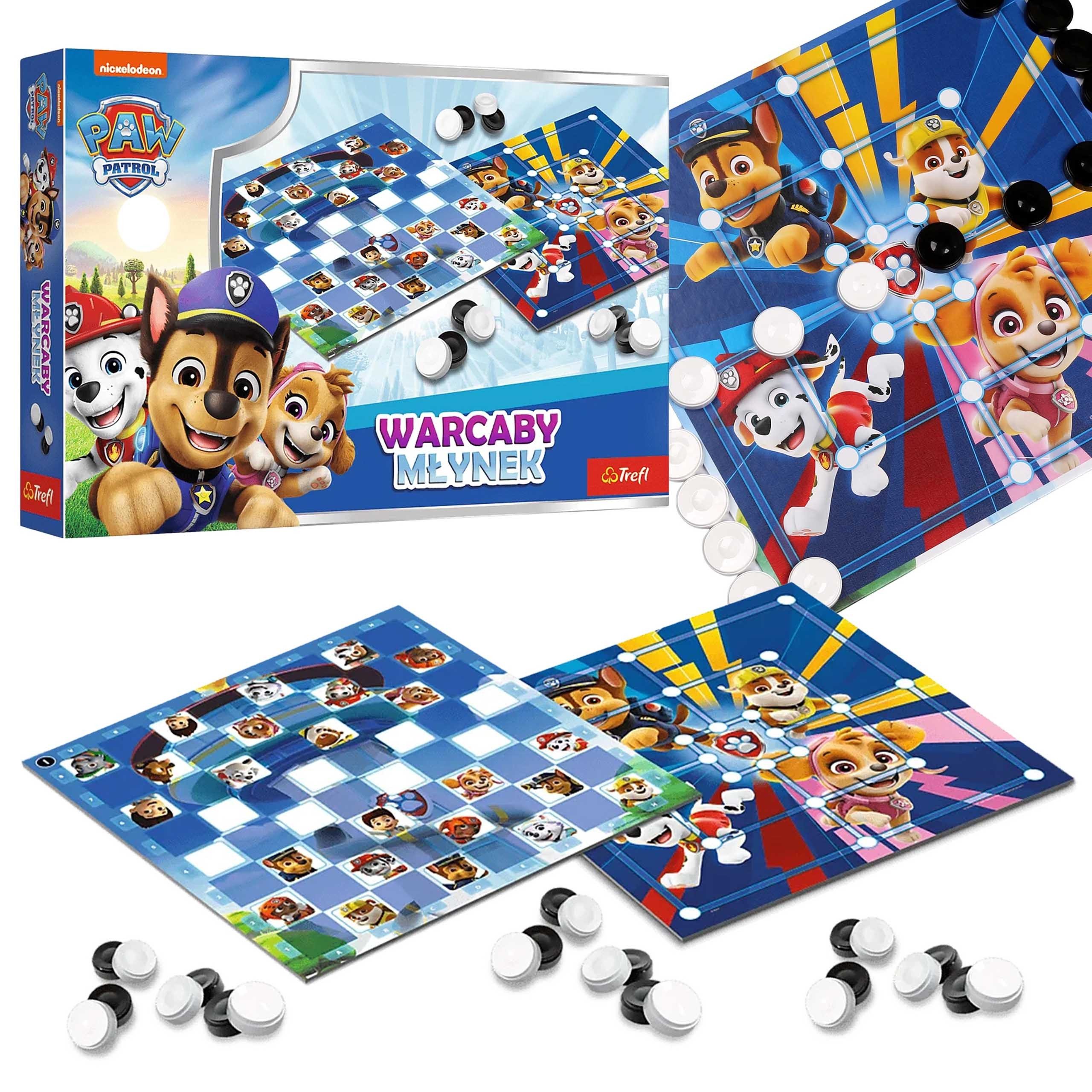 PAW PATROL Spielesammlung Paw Patrol Brettspiel, Dame und Mühle Kinder 2in1 Familienspiel, 4+