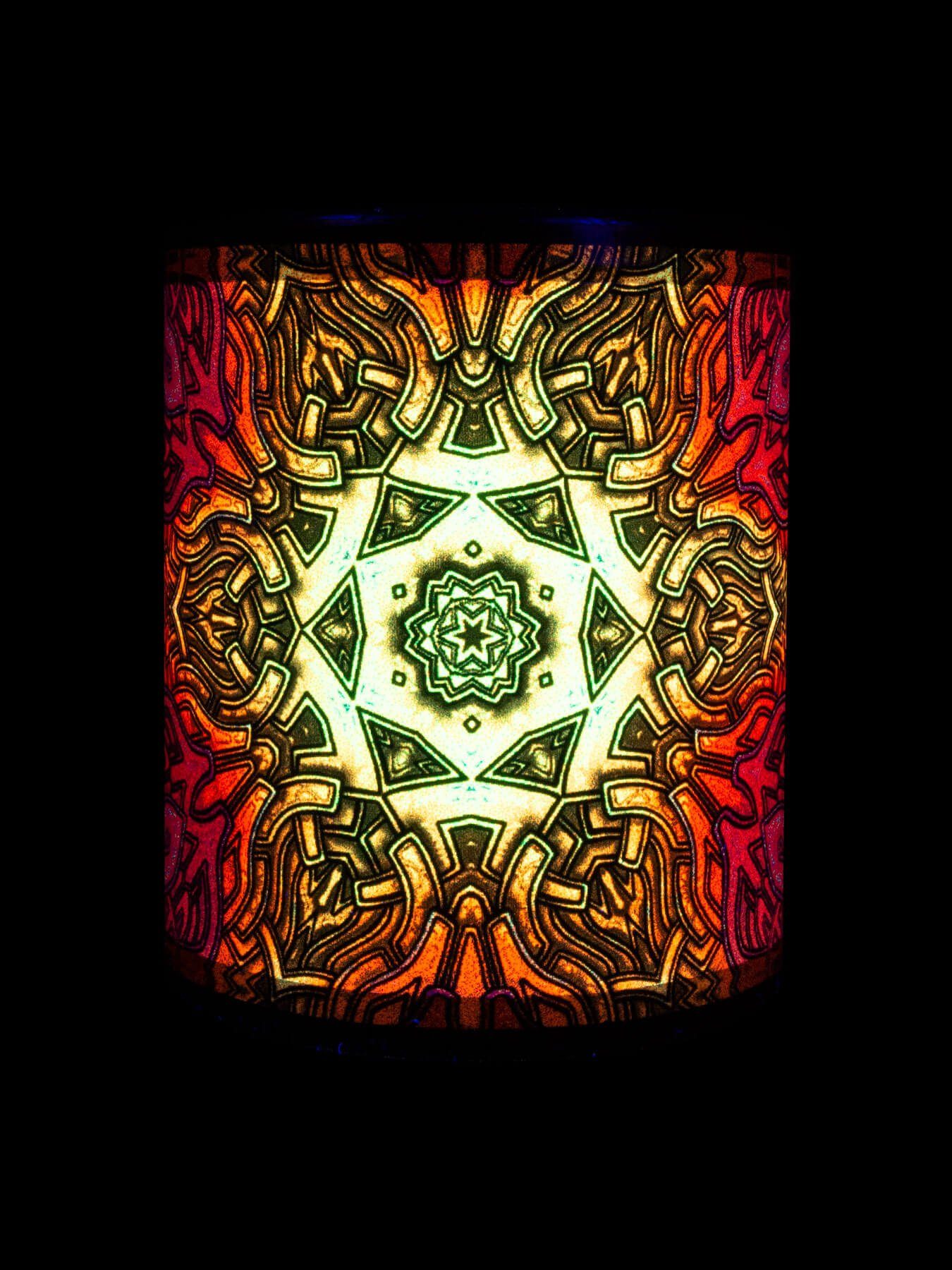 Keramik, "Shining Motiv Cup Star", Tasse unter UV-aktiv, Schwarzlicht PSYWORK Neon leuchtet Fluo Tasse