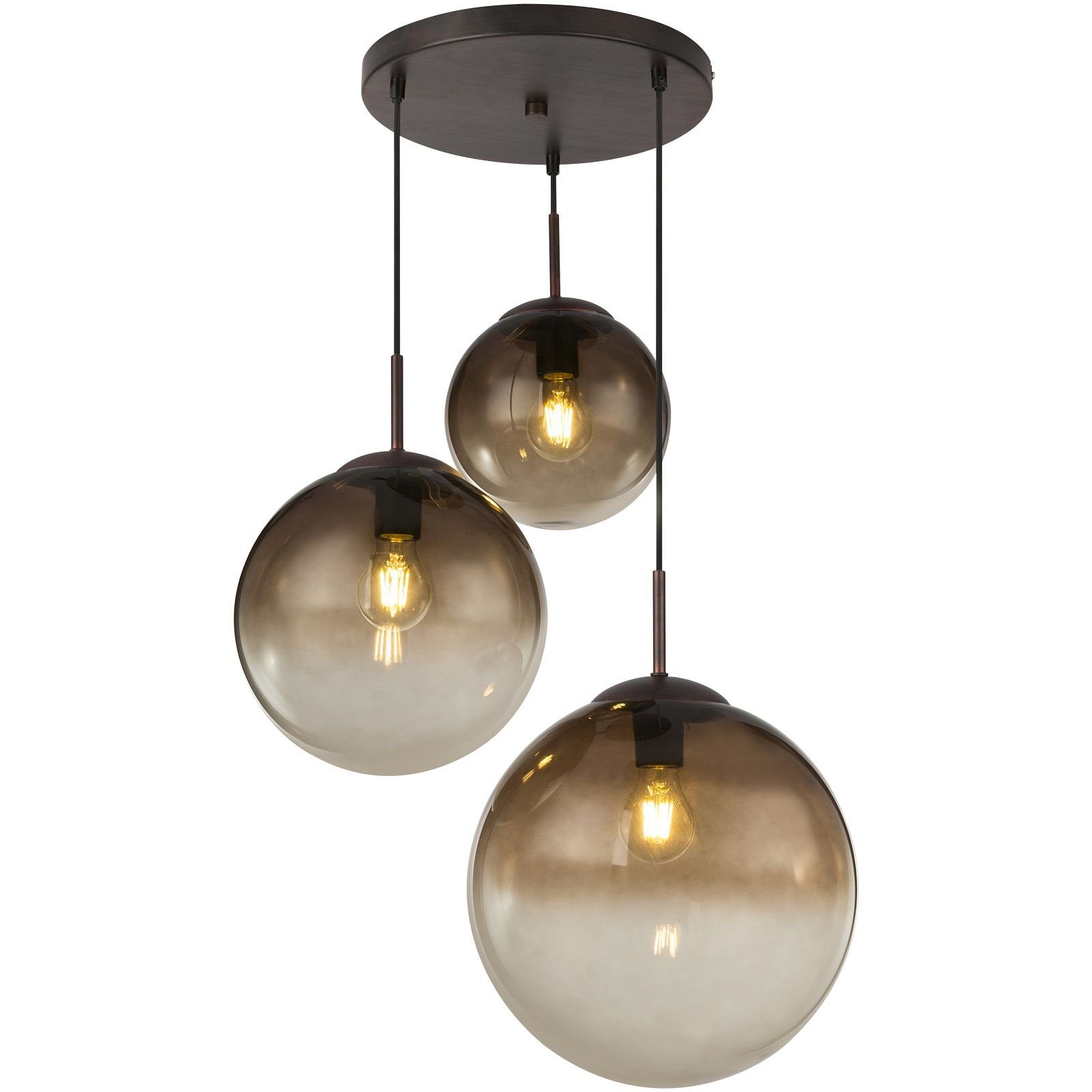 Globo Hängeleuchte GLOBO Hängeleuchte Esszimmer Pendelleuchte Wohnzimmer Hängelampe, 3 flammig, modern, Glas, ohne Leuchtmittel, Lichtfarbe ist abhängig vom Leuchtmittel, Pendellampe, Schlafzimmer, Küche, Flur