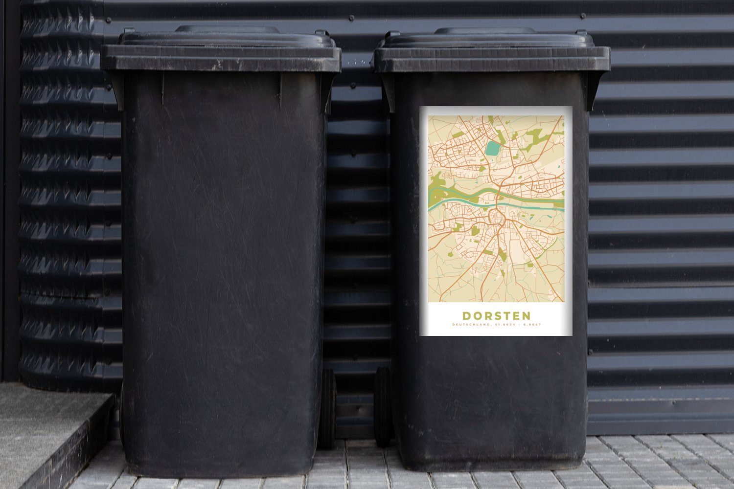 Mülltonne, Container, Stadtplan - - - MuchoWow Vintage Mülleimer-aufkleber, Dorsten Abfalbehälter Sticker, St), Wandsticker Karte (1