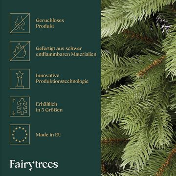 Fairytrees Künstlicher Weihnachtsbaum FT18, Königsfichte, PREMIUM Material MIX aus Spritzguss & PVC inkl. Echtholz Baumständer