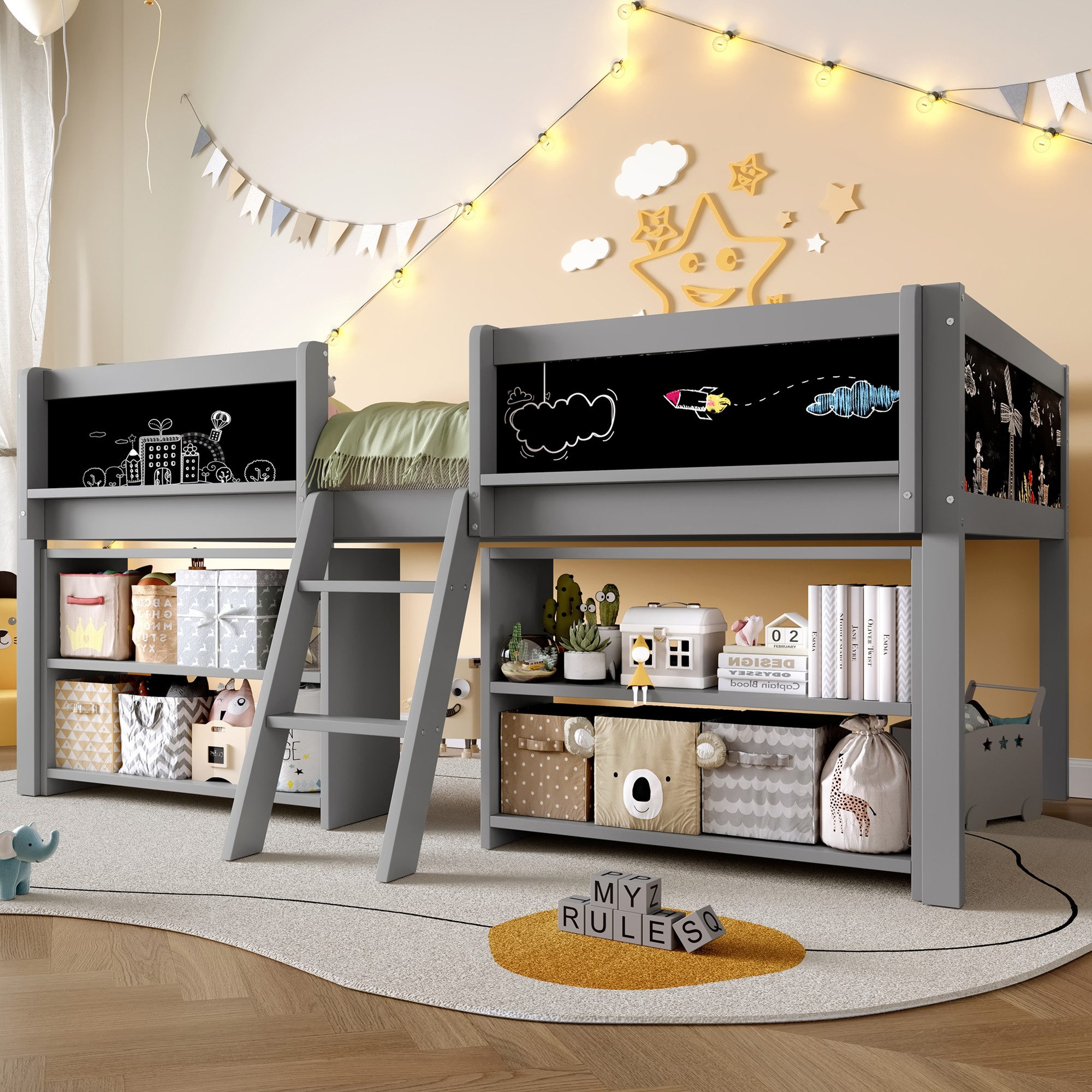 REDOM Kinderbett Stauraumbett, Einzelbett, Funktionsbett (Halbhohes Bett, K günstig online kaufen