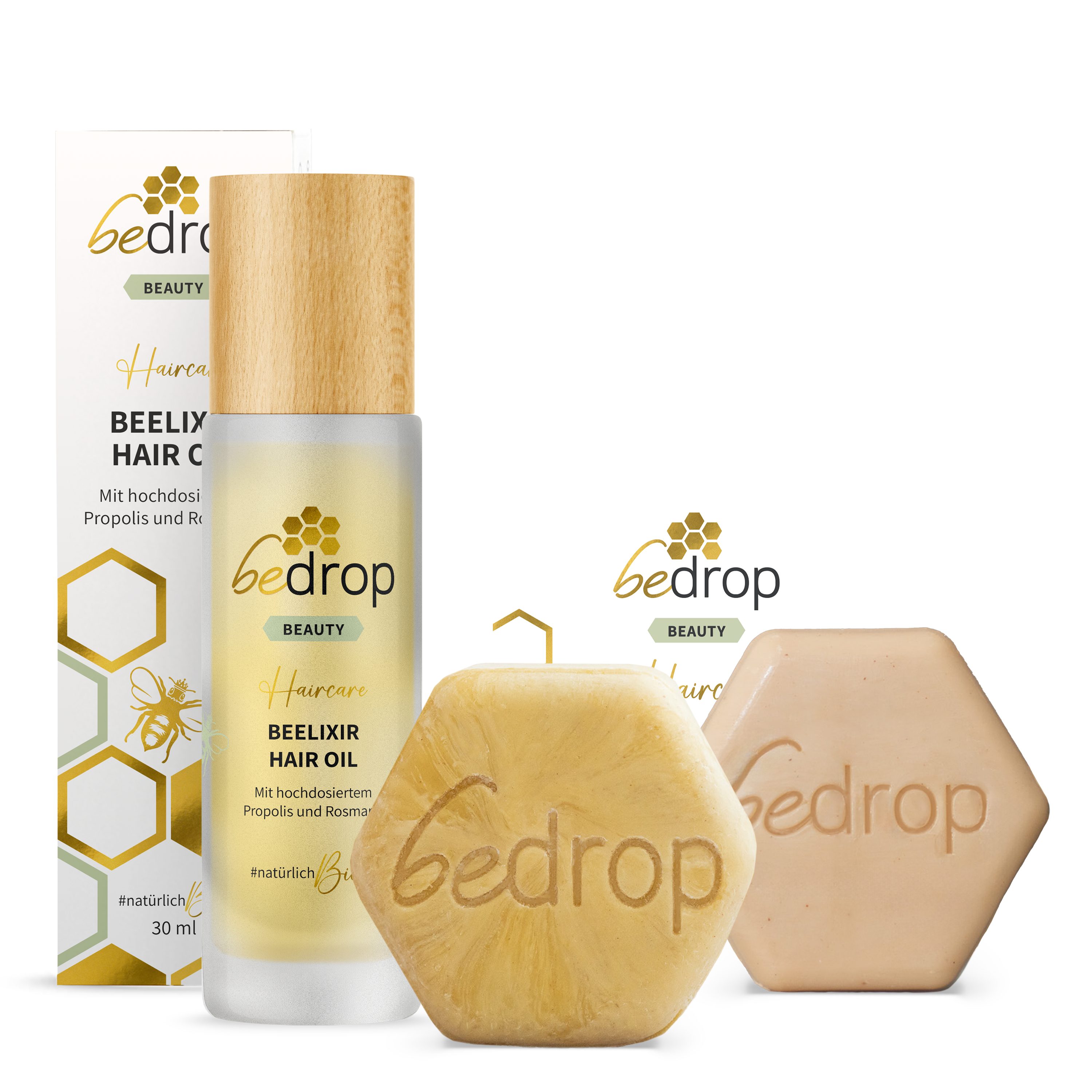 bedrop Haarpflege-Set Beelixir Hair Oil & fester Conditioner, Gelée Royale festes Shampoo, Geschenkset Haare, Ideal für die tägliche Haarpflege und -kur.