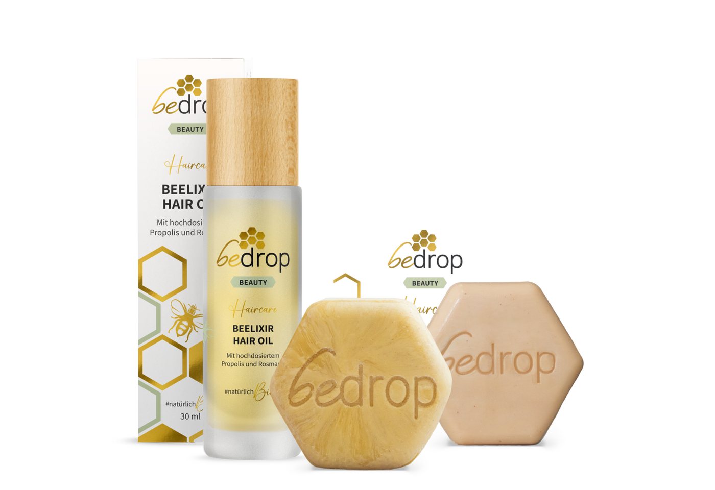 bedrop Haarpflege-Set Beelixir Hair Oil & fester Conditioner, Gelée Royale festes Shampoo, Geschenkset Haare, Ideal für die tägliche Haarpflege und -kur.