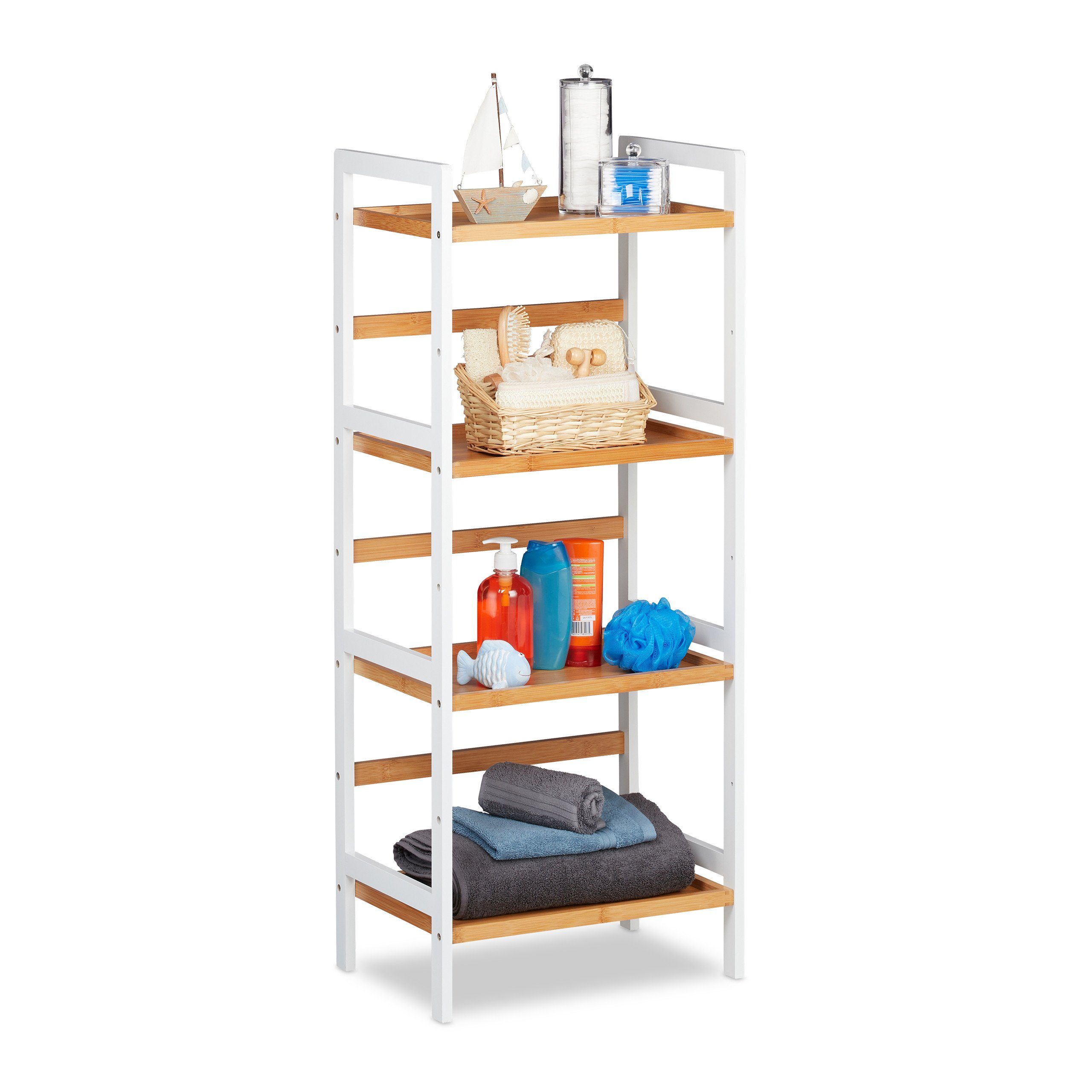 relaxdays Badregal Bambus weiß und natur, 4 günstig online kaufen