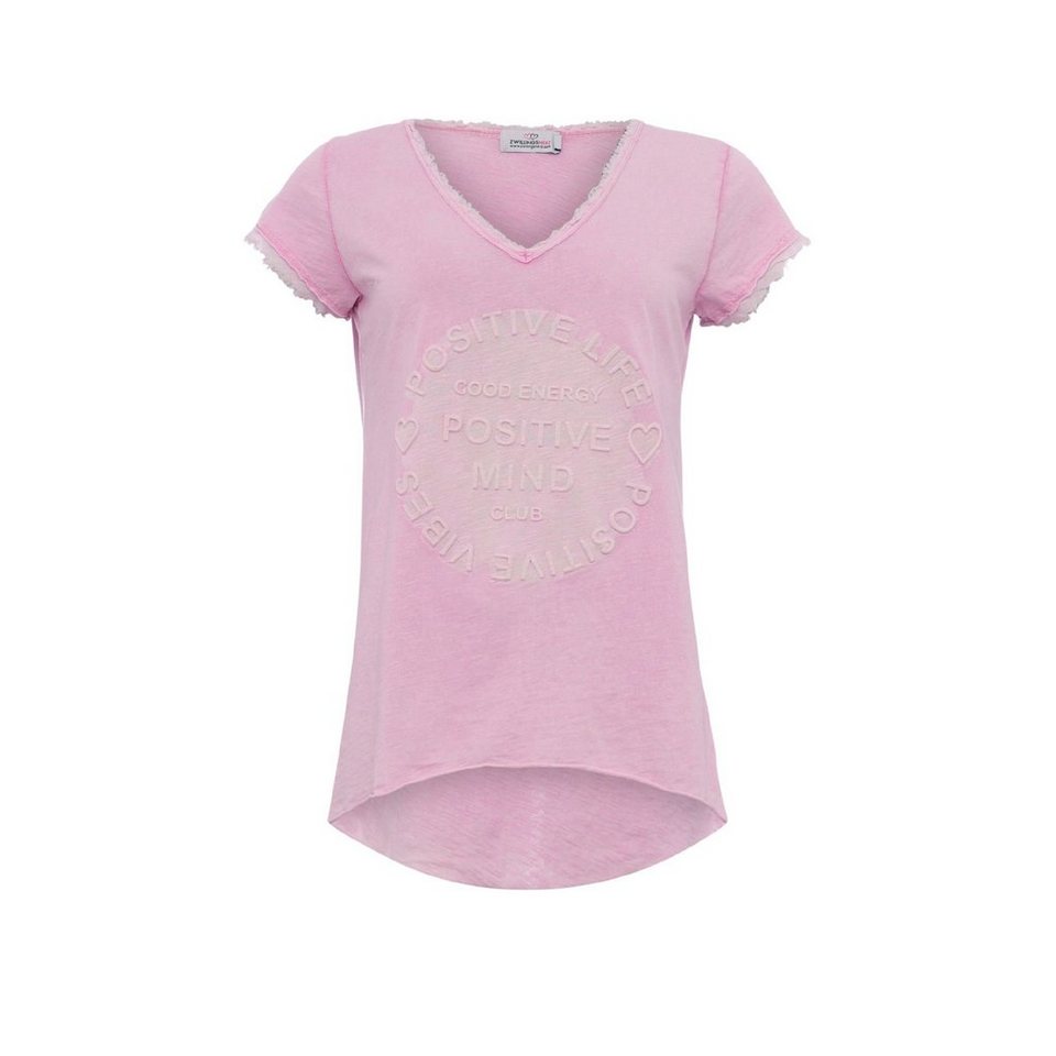 Zwillingsherz T-Shirt Damen T-Shirt Tail in blau, flieder oder rosa  Aufdruck Positive Life