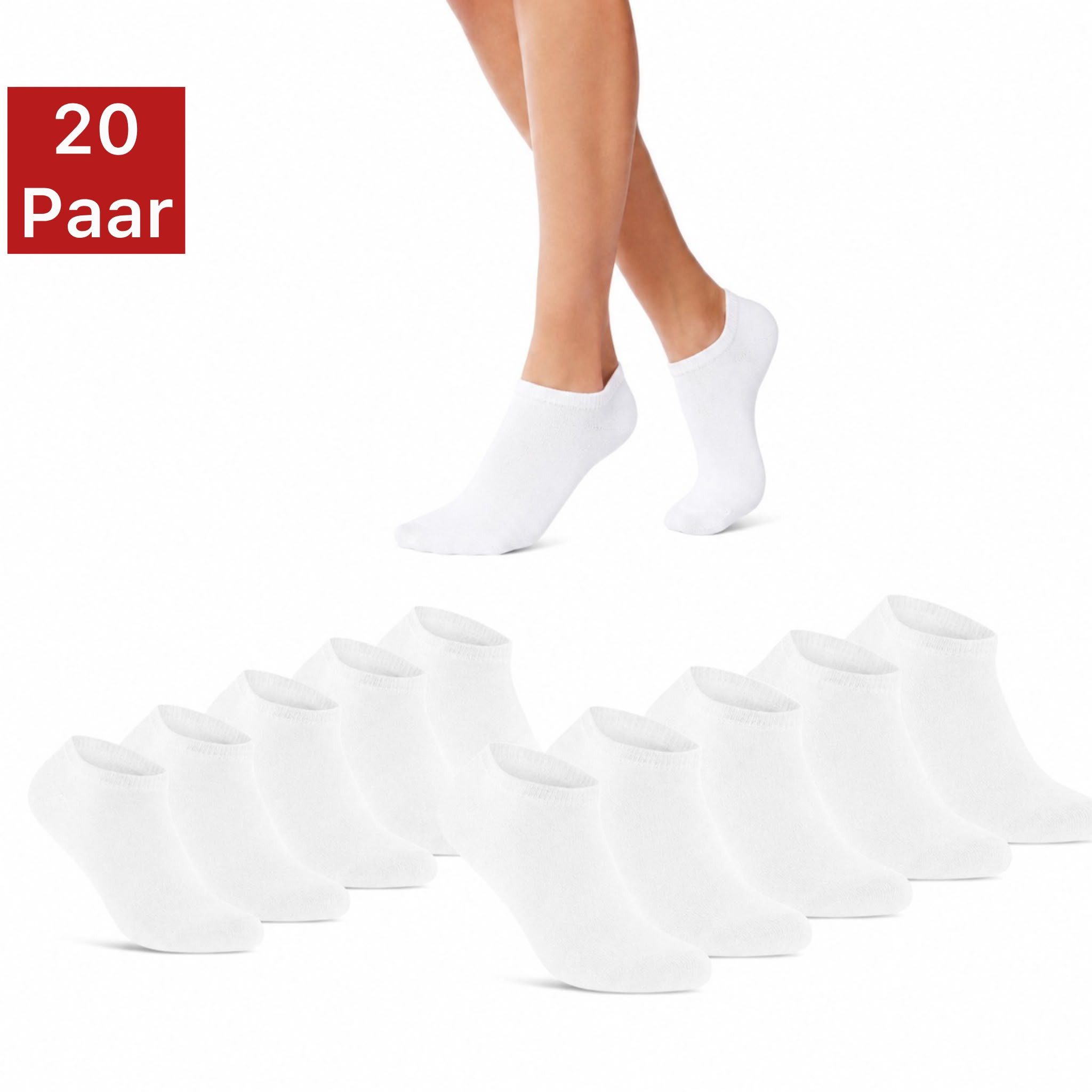 NERS Kurzsocken 10 und 20 Paar Damen & Herren aus Baumwolle, Komfortbund, atmungsaktiv (Packung, 20-Paar, 10) Sneakersocken mit verstärkter Ferse, ohne Gummidruck