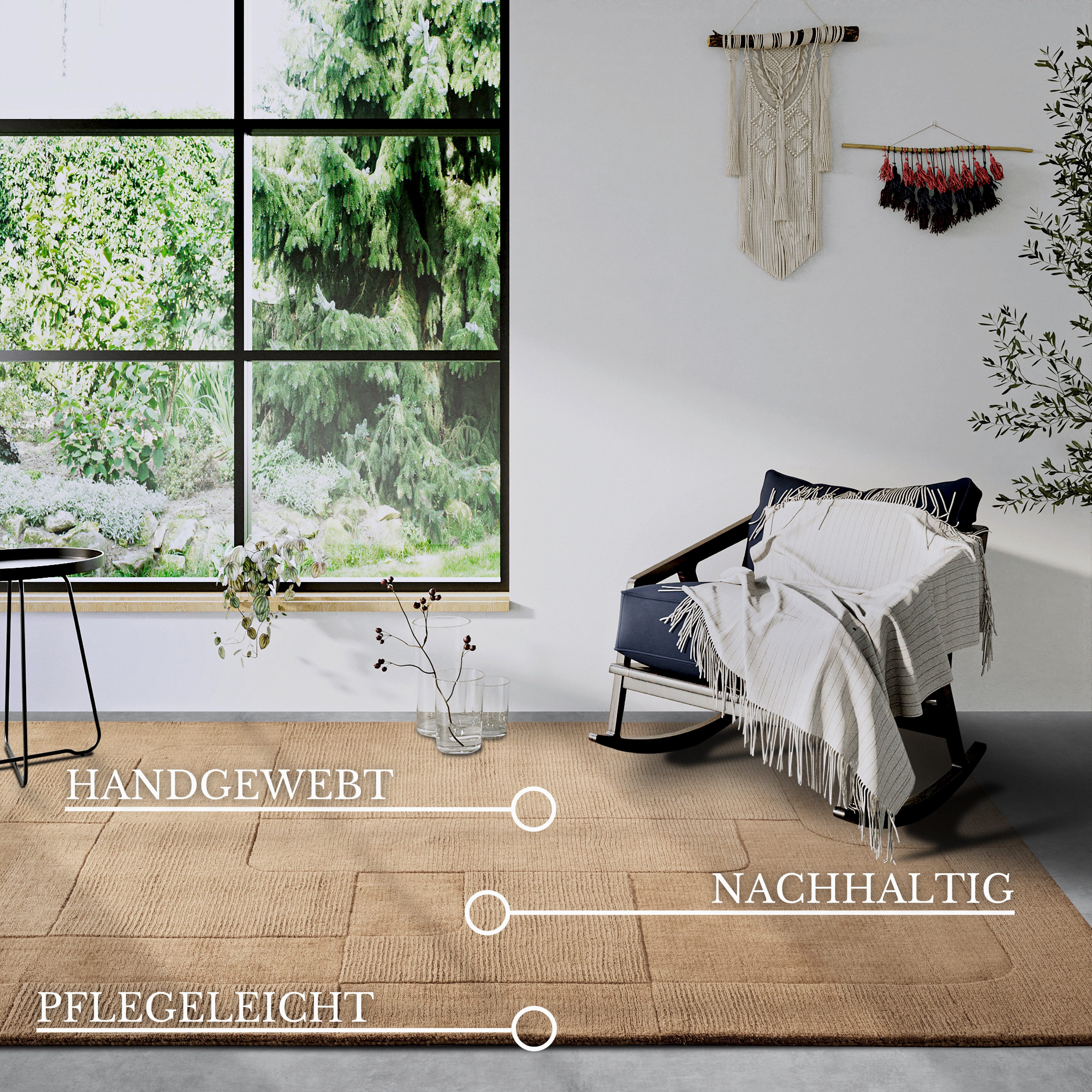 Villeroy & Boch Wollteppich Charlotte, rechteckig, Höhe: 10 mm, Läufer, Handgewebt, Wolle, Natur, Läufer, Wohnzimmer, Geometrie – Bild 3 von 5