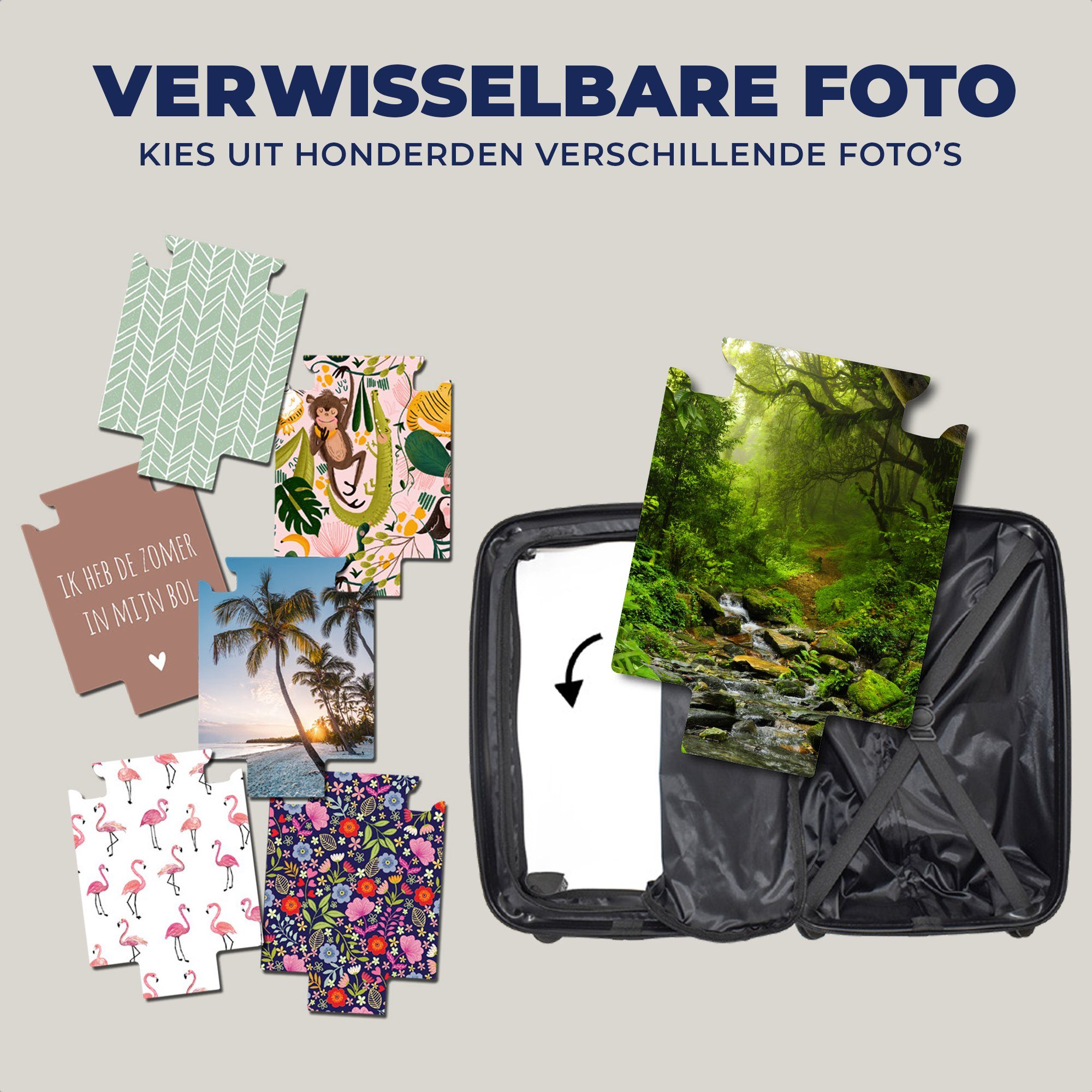 4 - - mit Reisekoffer Reisetasche MuchoWow - Wald Tropisch, für Handgepäck Trolley, Handgepäckkoffer Natur Rollen, - rollen, Wasser Dschungel Ferien,