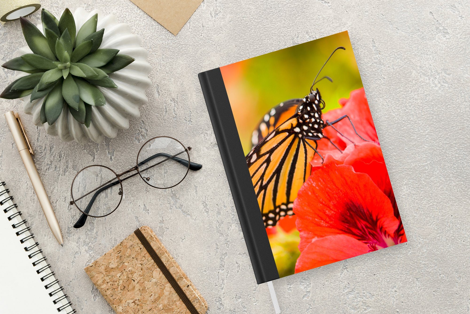 Haushaltsbuch MuchoWow Journal, Merkzettel, Notizheft, A5, Schmetterlinge Monarch, - Notizbuch 98 Seiten, - Blumen Tagebuch,