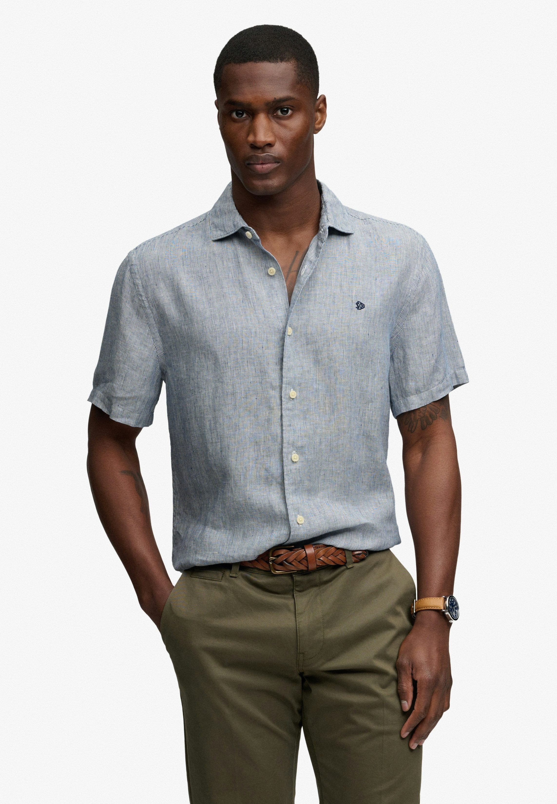 Superdry Herren Riviera Kurzarm-leinenhemd Light Grey - Größe: L