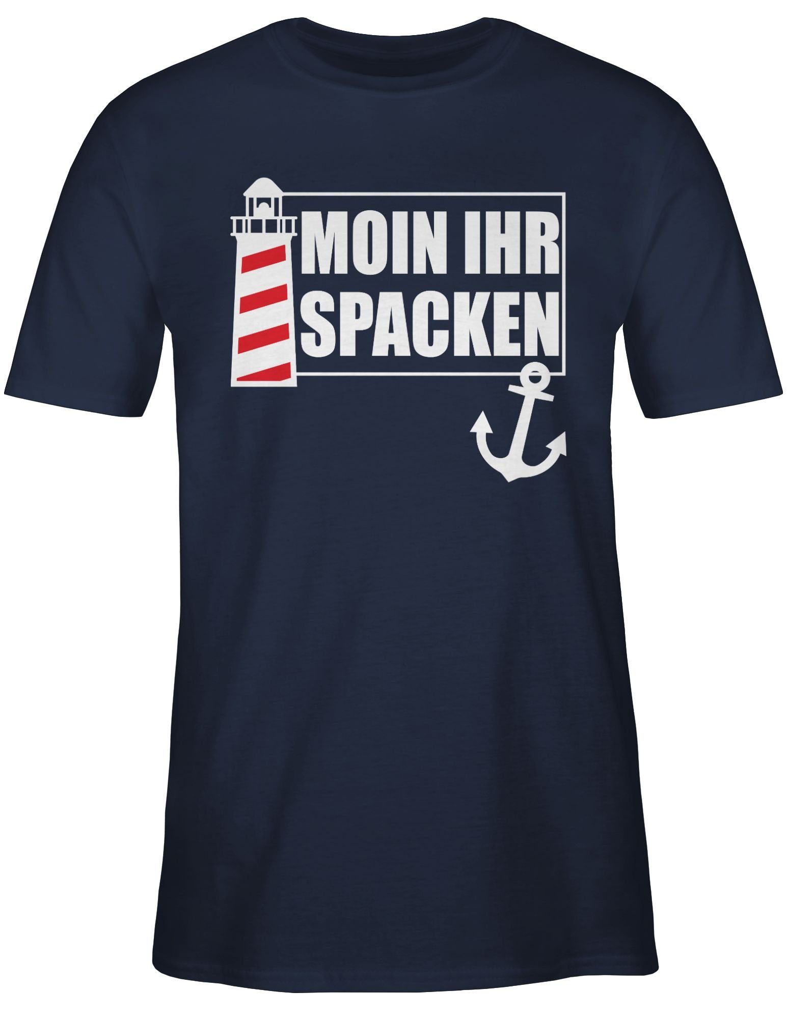 01 Sprüche Statement ihr - Navy mit Shirtracer Blau weiß Leuchtturm Spacken Moin T-Shirt