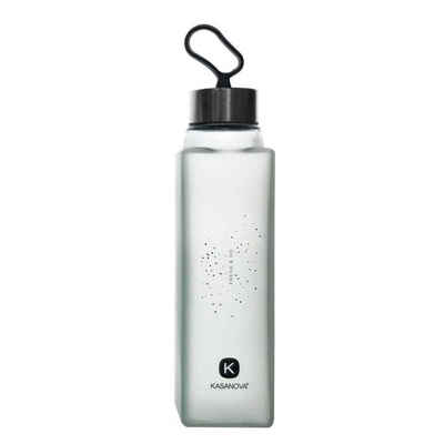 KASANOVA Trinkflasche PURE Wasserflasche Glas Premium Grau Auslaufsicher Glasflasche Wiederverwendbar Robust Indoor Outdoor, 420ml, mit Silikonschlaufe