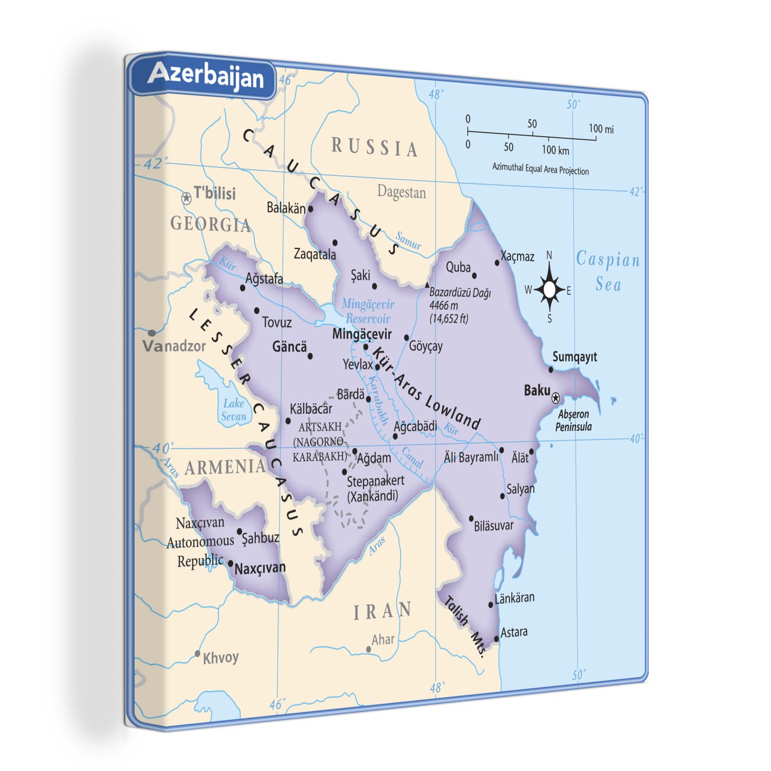 OneMillionCanvasses® Leinwandbild Eine Illustration einer Karte von Aserbaidschan, (1 St), Leinwand Bilder für Wohnzimmer Schlafzimmer