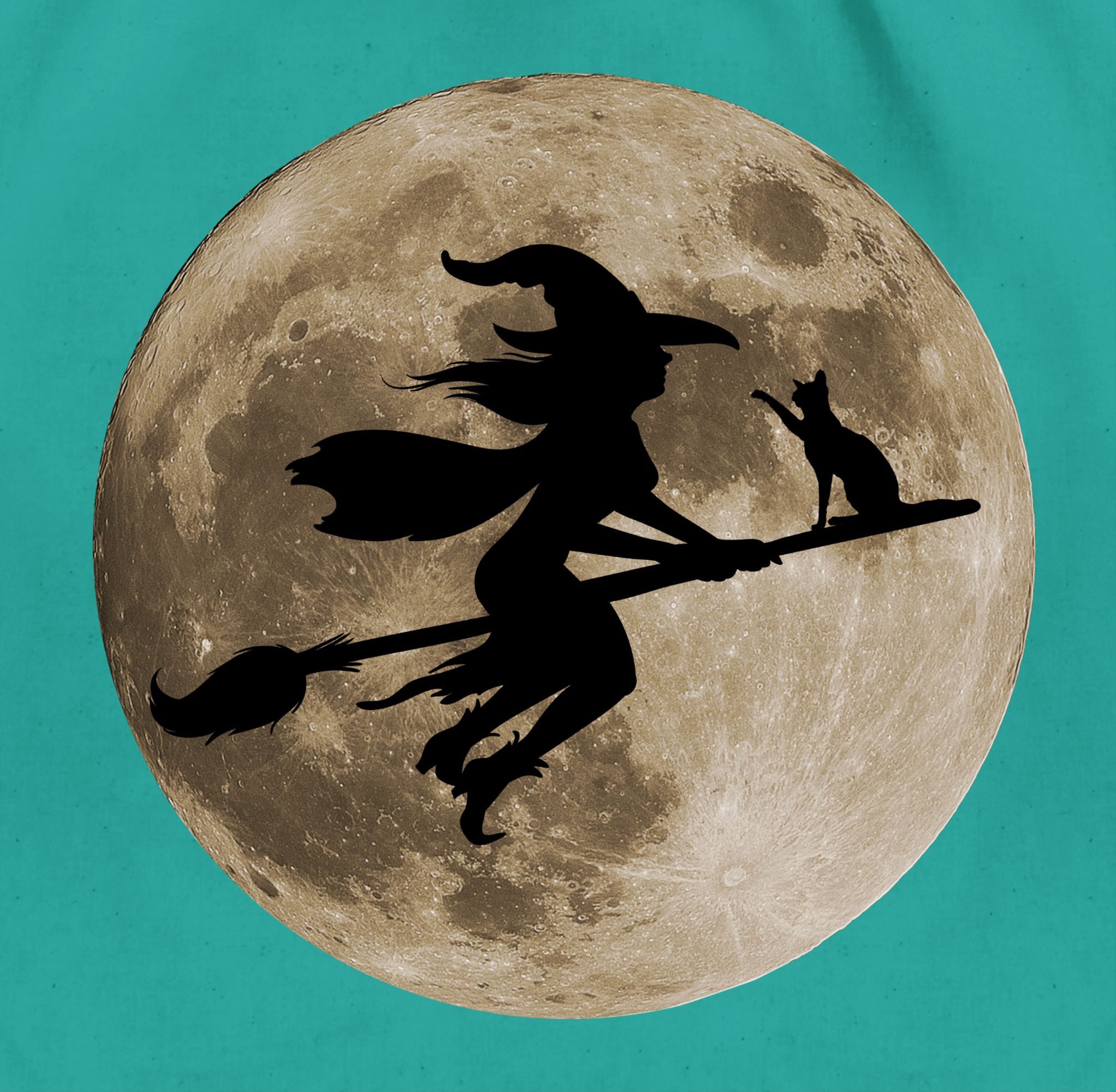 Shirtracer Turnbeutel Hexe Halloween Hexen auf Besen Vollmond Katze Witch Mond, Halloween Beutel
