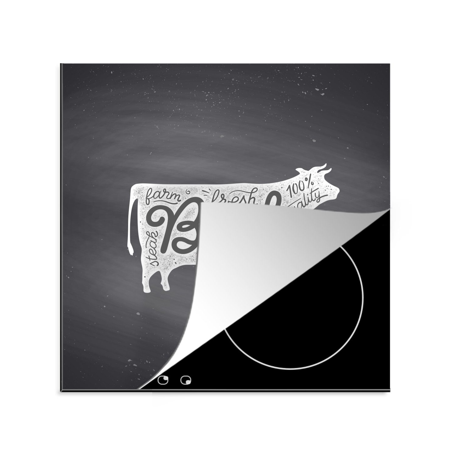 MuchoWow Herdblende-/Abdeckplatte Kuh - Tier - Steak, Vinyl, (1 tlg), 78x78 cm, Ceranfeldabdeckung, Arbeitsplatte für küche | Herdabdeckplatten