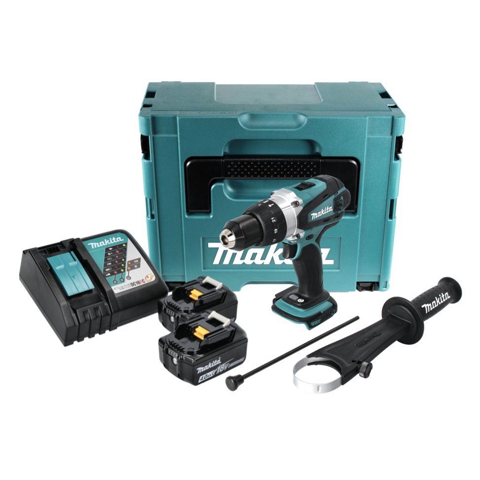 Makita Akku-Schlagbohrschrauber DHP 458 RMJ Akku Schlagbohrschrauber 18 V 91 Nm + 2x Akku 4,0 Ah