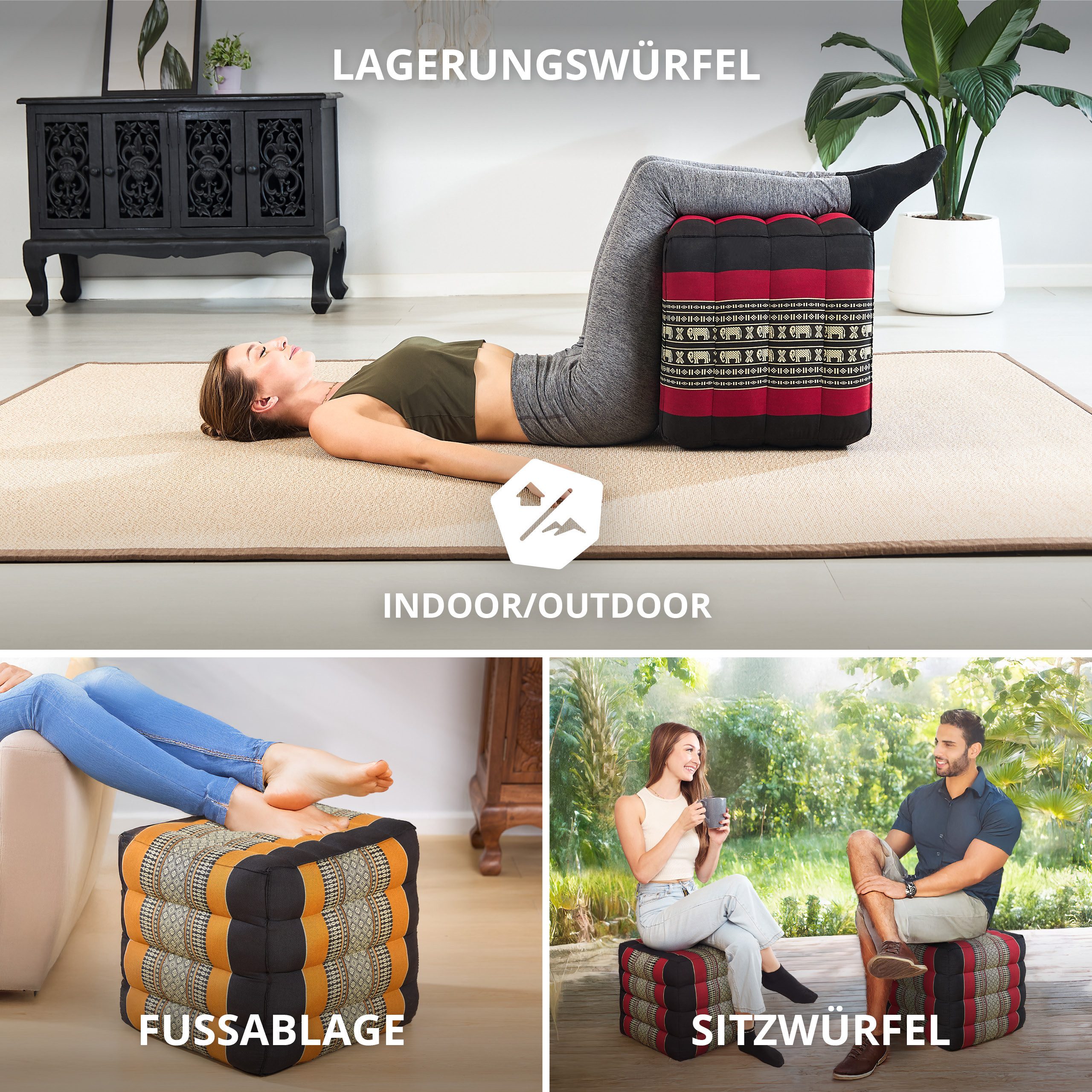 livasia Polsterhocker Würfelkissen - 40x40x40cm - Sitzwürfel, Kapok, vegan, handgefertigt