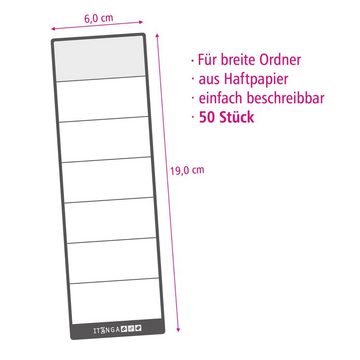 itenga Etiketten itenga 50x Ordnerschild Rückenschild Aufkleber aus Haftpapier 6,0 x 19