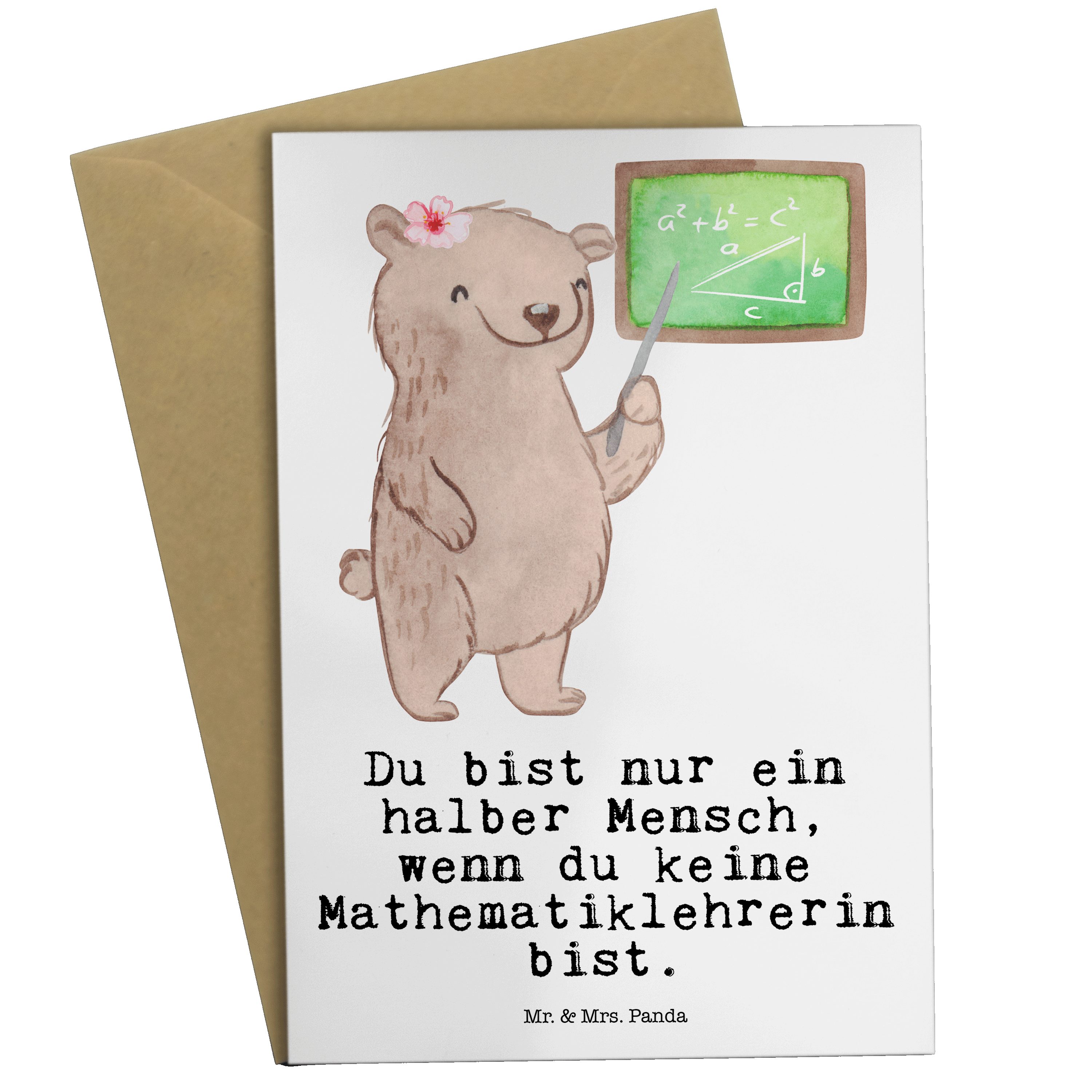 Mrs. Grußkarte & - - Mr. Mathematiklehrerin Danke, mit Geschenk, Kar Weiß Klappkarte, Herz Panda