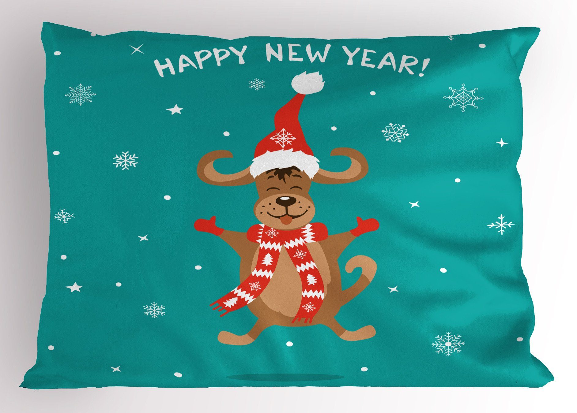 Dekorativer Abakuhaus Weihnachten Neujahr Standard Kissenbezug, Jumping und King Kissenbezüge (1 Stück), Gedruckter Dog Size