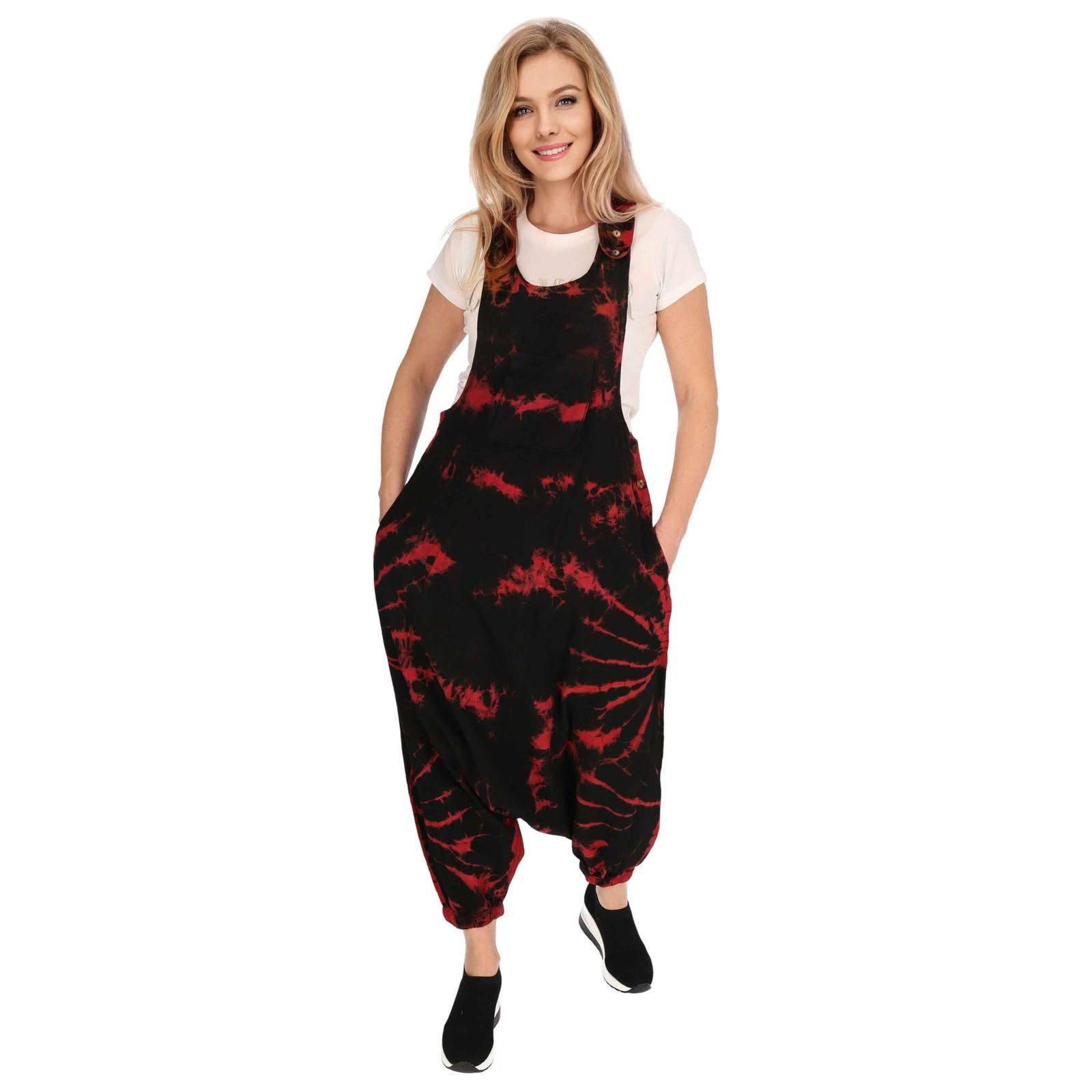 KUNST UND MAGIE Latzhose Tie Dye Batik Latzhose Haremshose Hose Psy 70er Boho Jumpsuit Bunt
