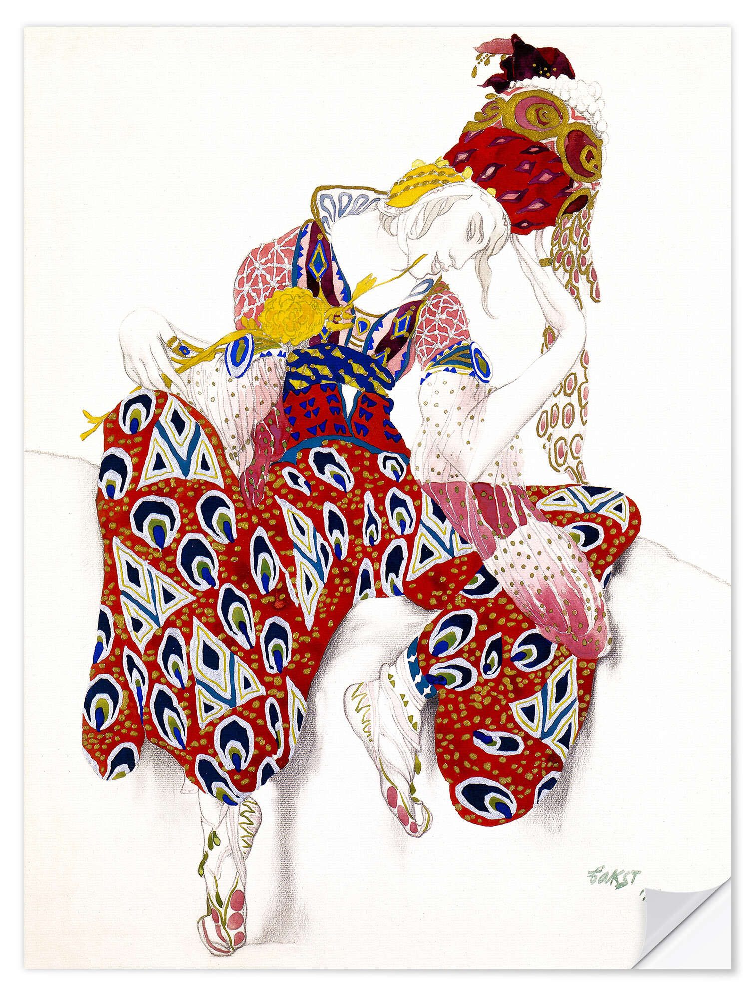Posterlounge Wandfolie Leon Nikolajewitsch Bakst, Kostüm für Nijinsky, Ballett LA PERI, Orientalisches Flair Malerei