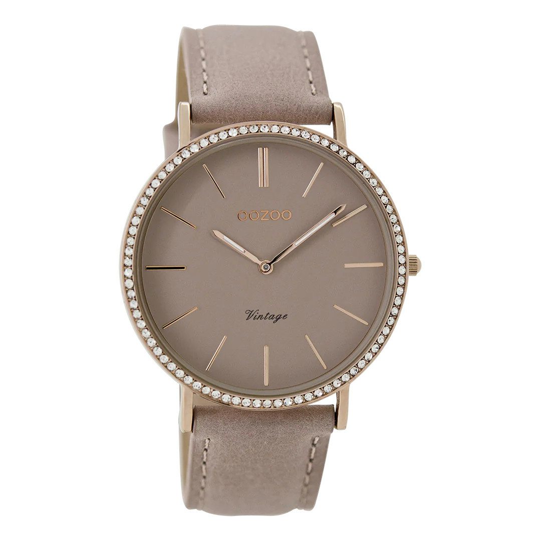 OOZOO Quarzuhr Vintage Damenuhr C8886 IP-Rose Lederband Rosa 40 mm C8886 günstig online kaufen