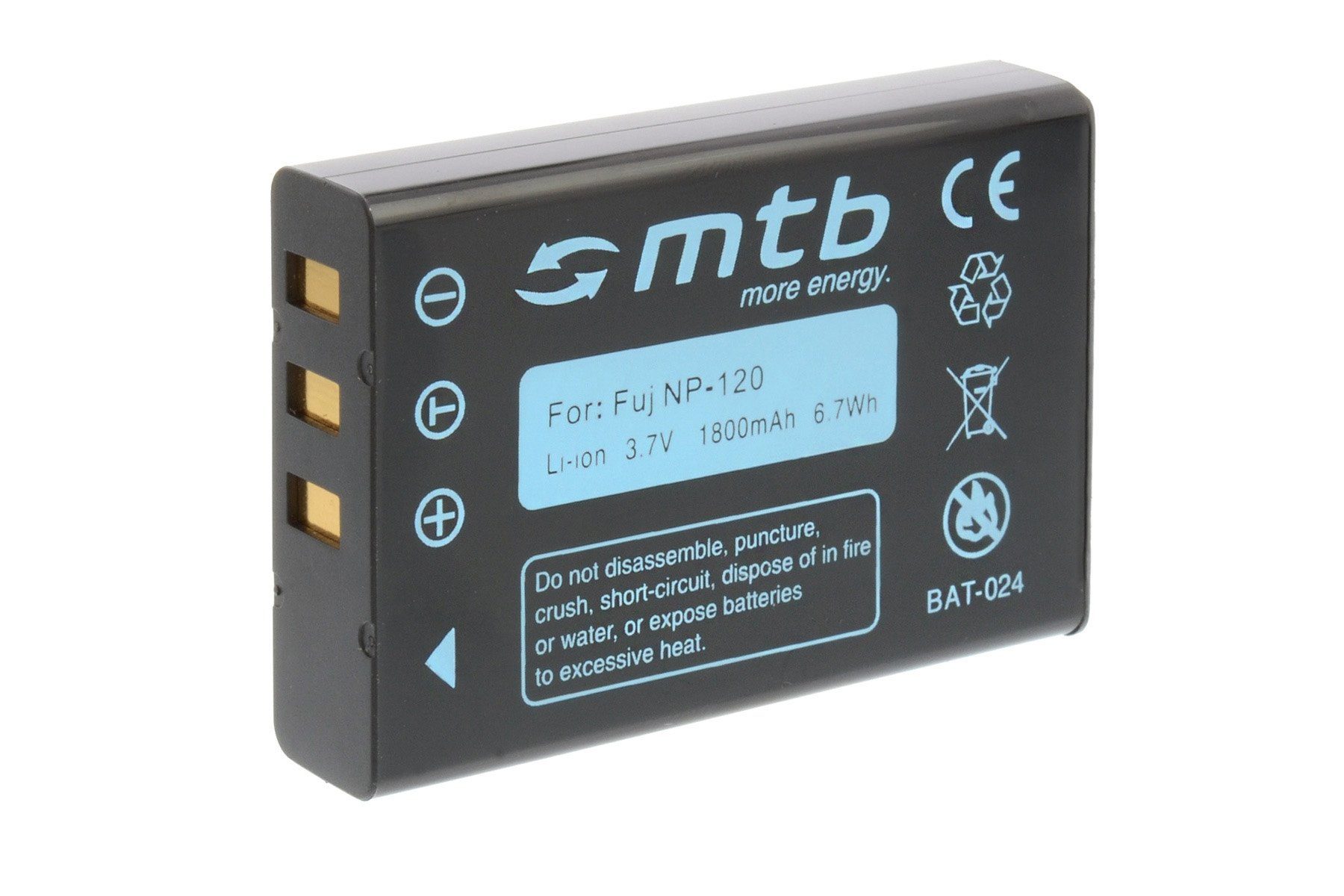 mtb more energy [BAT-024 - Li-Ion] Kamera-Akku kompatibel mit Akku-Typ Fuji NP-120 1800 mAh (3,7 V), passend für: Fuji Fujifilm Finepix F10, F11, M603 // // Aiptek AHD H5 Extreme, H12 Extreme // // Aiptek PocketCinema T10, T15, T30, V10, V10 Plus, V20 // // Contax TVS Digital // // Easypix DVX5000 HD, DVX5050 full HD, …