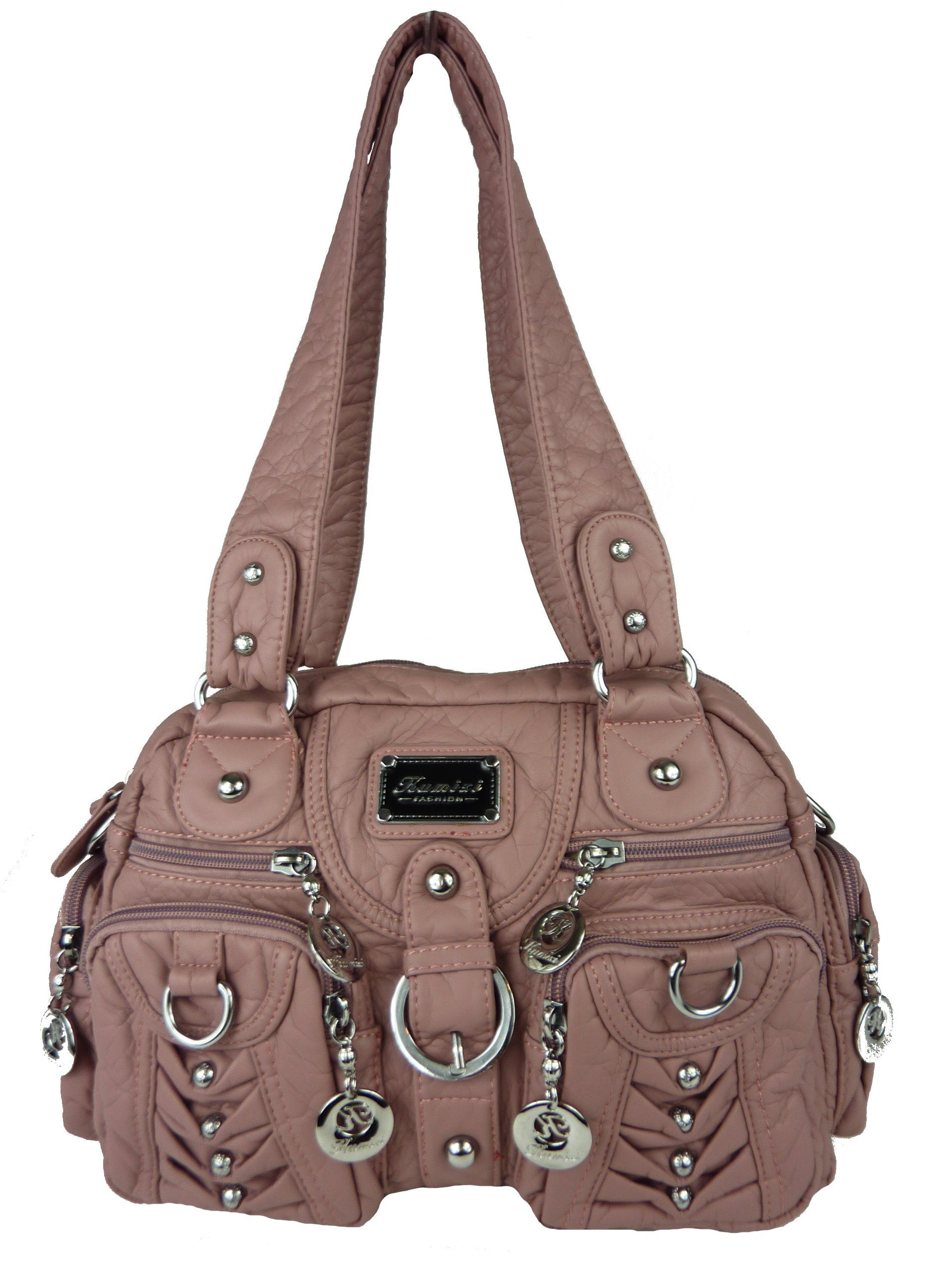 Taschen4life Schultertasche »klassische Damen Handtasche (Schultertasche)  mit Nieten AKW22032«, viele Fächer, verstellbarer abnehmbarer Schulterriemen