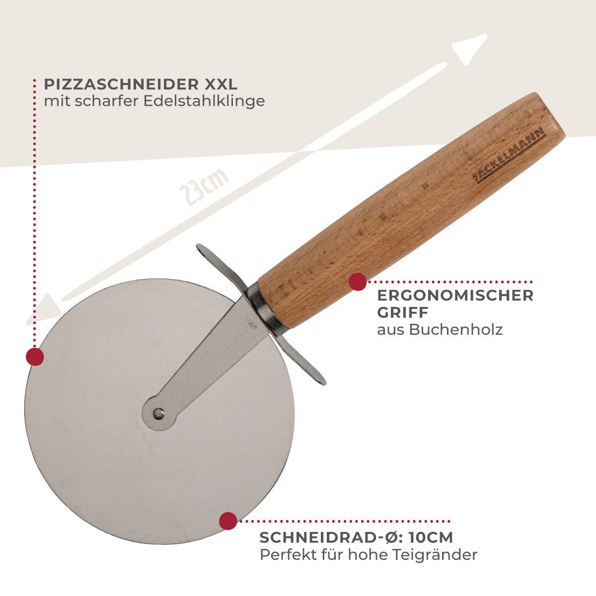 FACKELMANN Pizzaschneider XXL - robust, Teigschneider, Kuchenmesser