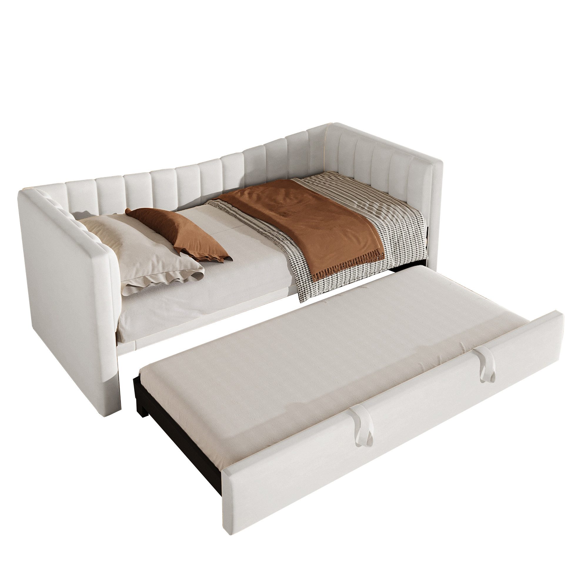 Odikalo Daybett Polsterbett Sofabett Schlafsofa 90(180)x200 Ausziehbett Samt Weiß/Rosa