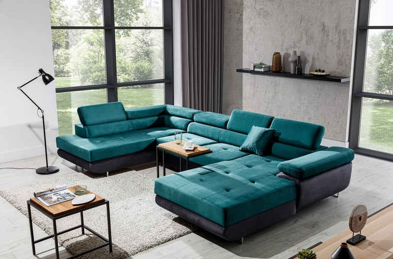 Best for Home Ecksofa Rodrigo, mit Bettfunktion, Bettkasten und verstellbaren Kopfstützen