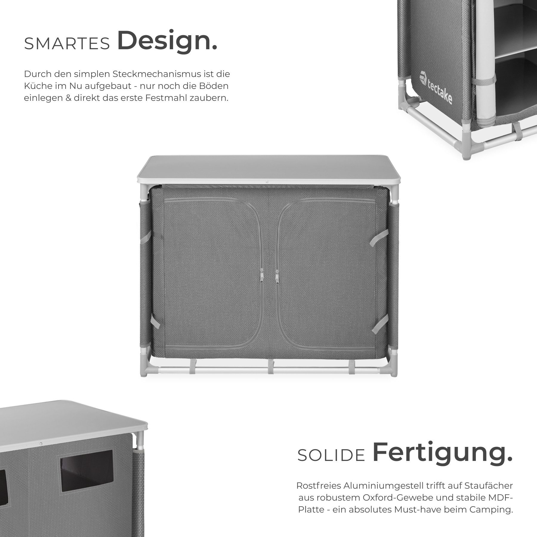 tectake Campingtisch Campingschrank Deluxe mit Aluminiumgestell und 6 Fächern (1-St., 1 tlg), Sehr kompakt zerlegbarer Campingschrank mit Aluminiumgestell