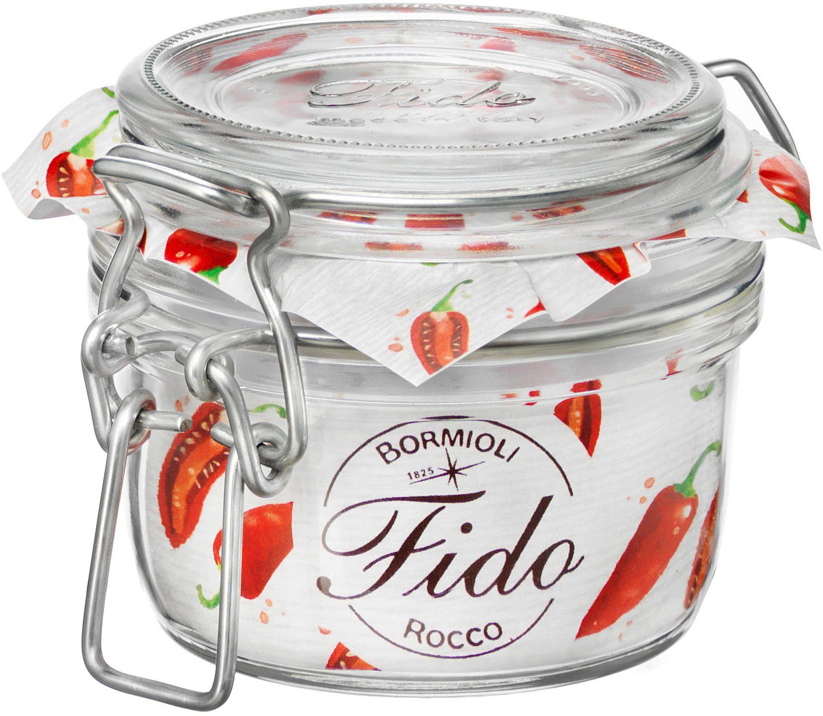 Bormioli Rocco Vorratsglas Fido, Glas, (Set, 6-tlg., 6 Stück, 0,125l Fassungsvermögen), gefriergeeignet, luftdicht verschließbar