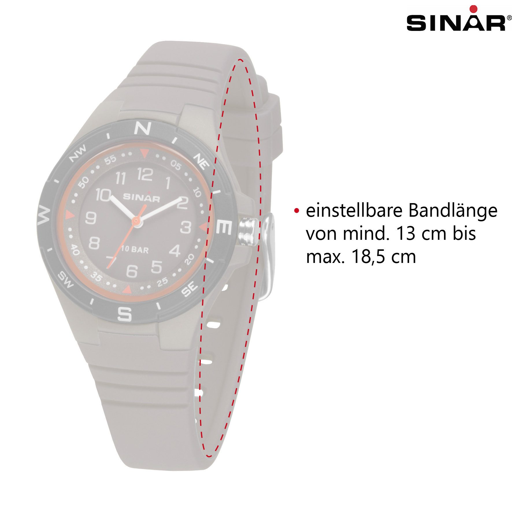 SINAR Quarzuhr XB-23 Jugenduhr Sportuhr Silikonband 10 bar, analog sportlich modern Geschenkidee Jugend Kids Ø 34 mm