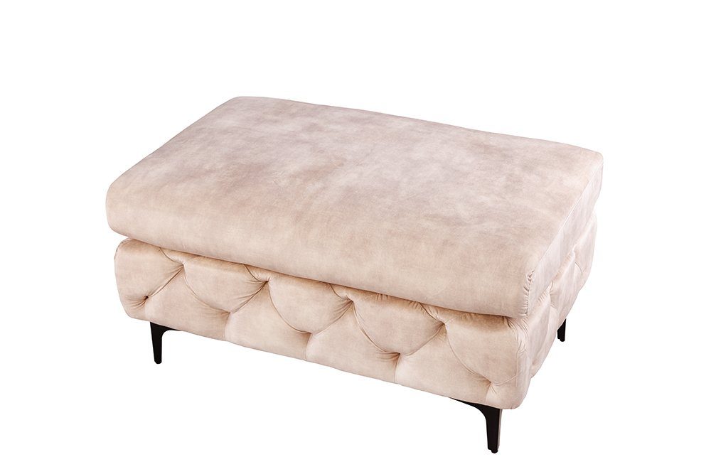 riess-ambiente Fußhocker MODERN BAROCK 92cm champagner / schwarz - Samt, Chesterfield, retro (Einzelartikel, 1 St), Hocker mit Ziersteppung - ideal für Modern Barock Schlaf- & Wohnzimmer