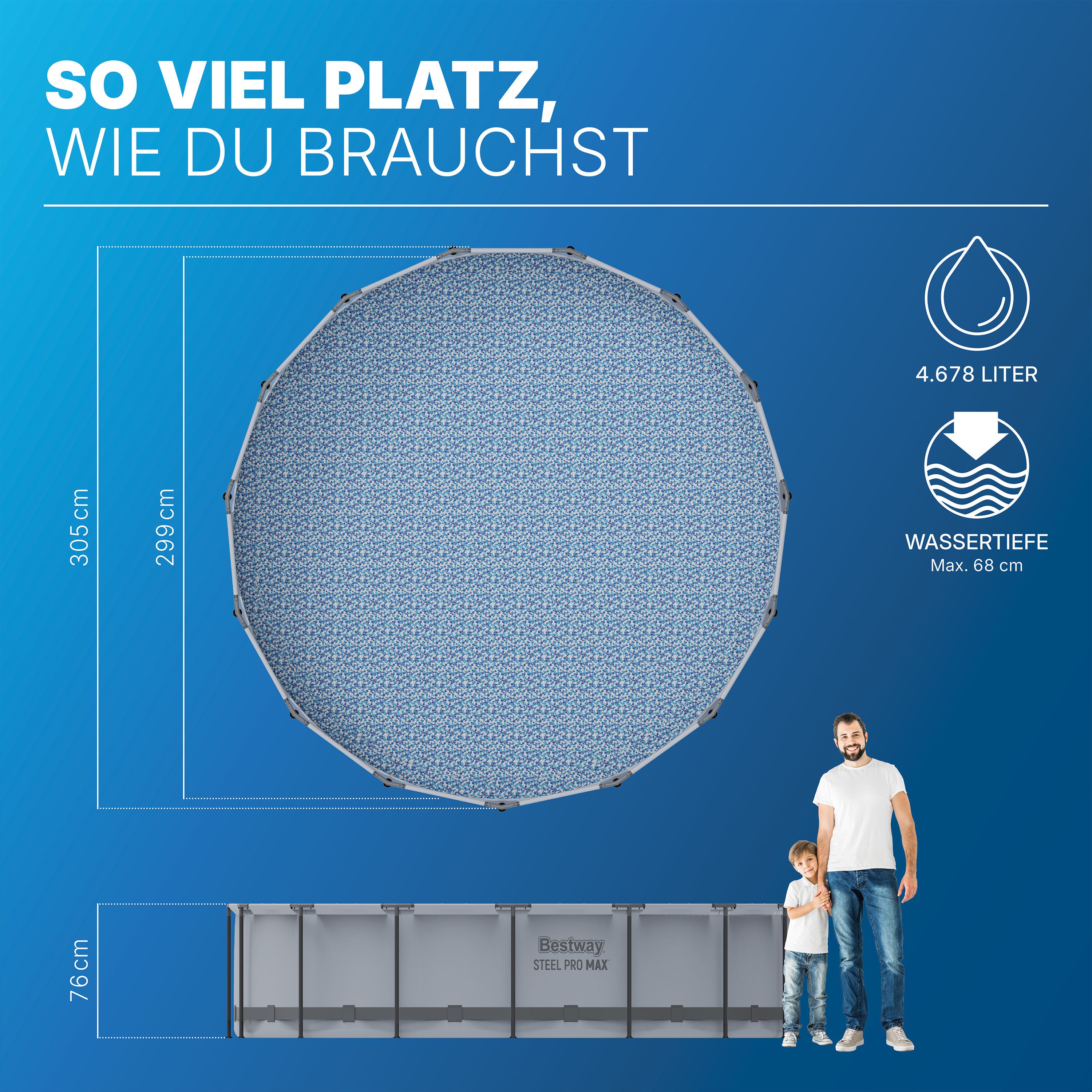Bestway Framepool Steel Pro MAX™ (Packung, ohne Zubehör), Ø 305 x 76 cm