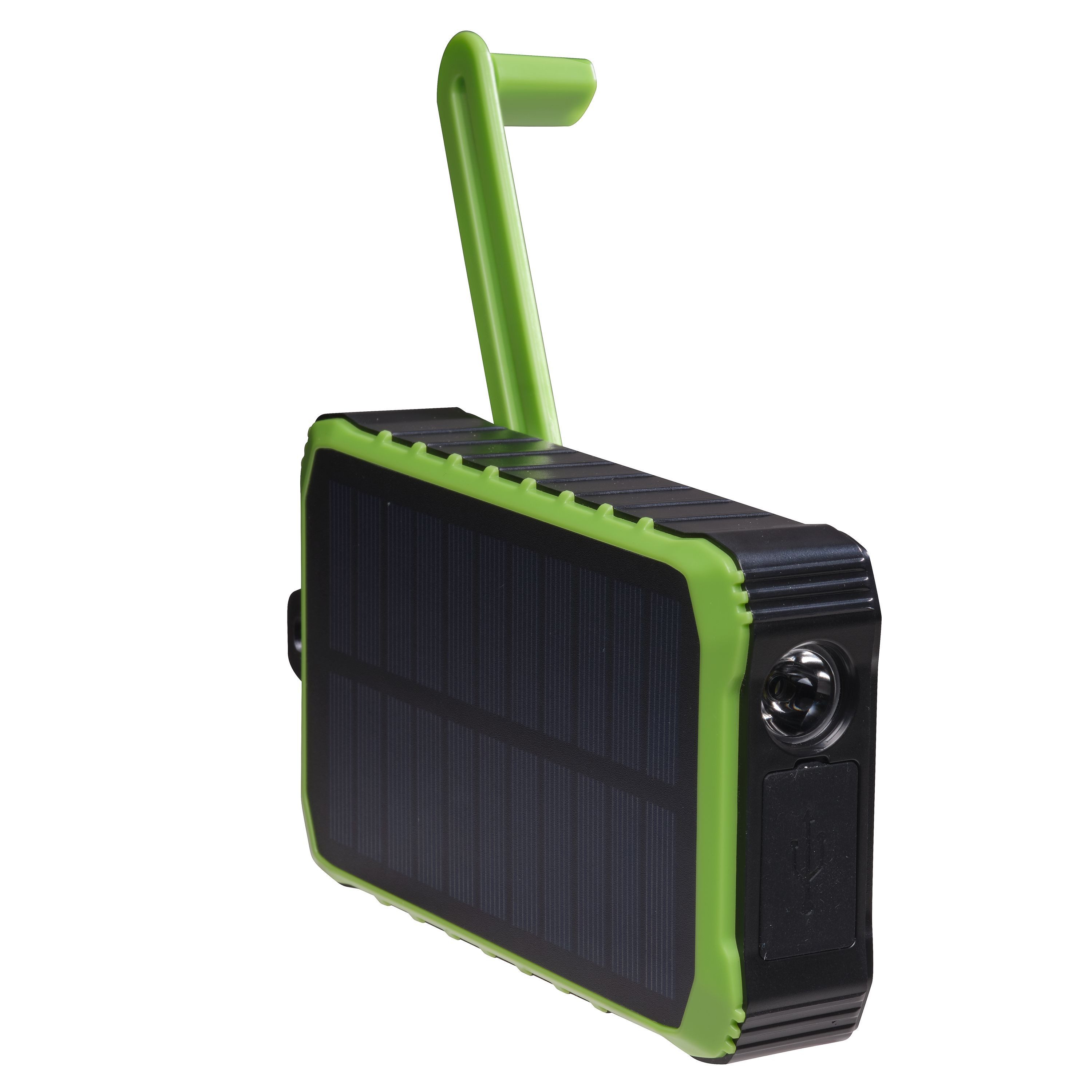 Denver PSO-10012 Solar Powerbank PSO-10012 10 mAh (Eingang 5 V; Ausgänge 2× 5 V/2 A V, 4 St), Dual USB-Out (je 5 V/2 A), Solarpanel oben, Handkurbel