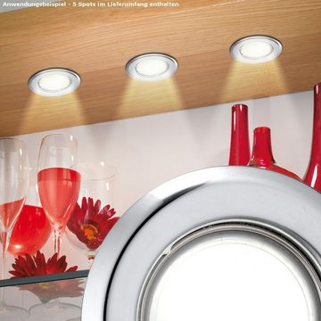 etc-shop LED Einbaustrahler, Leuchtmittel inklusive, 5er Set LED Decken Einbau Strahler Wohn Ess Zimmer Beleuchtung Chrom