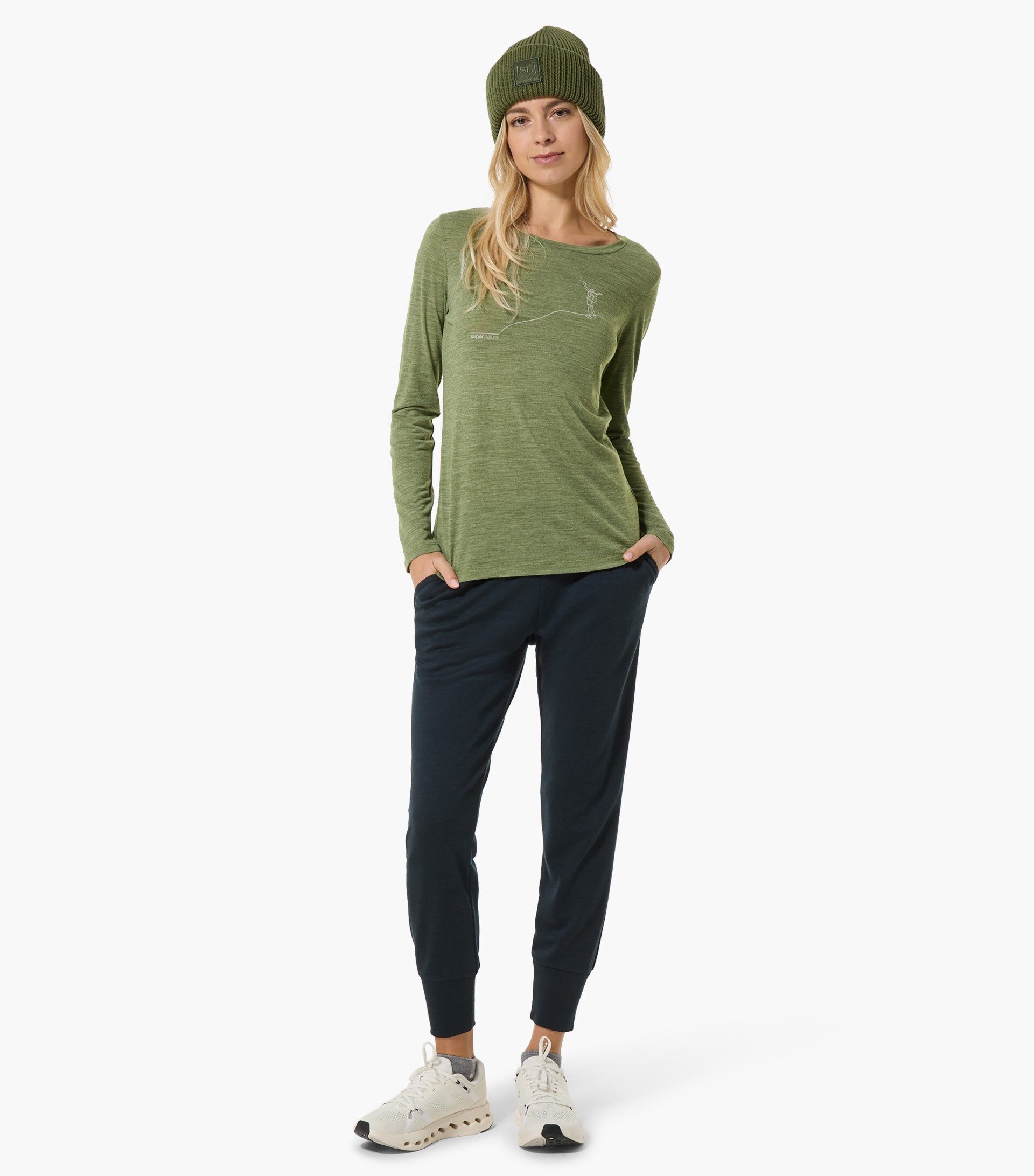 SUPER.NATURAL Sweatshirt für Damen, Merino BERGGLÜCK front Berg Motiv