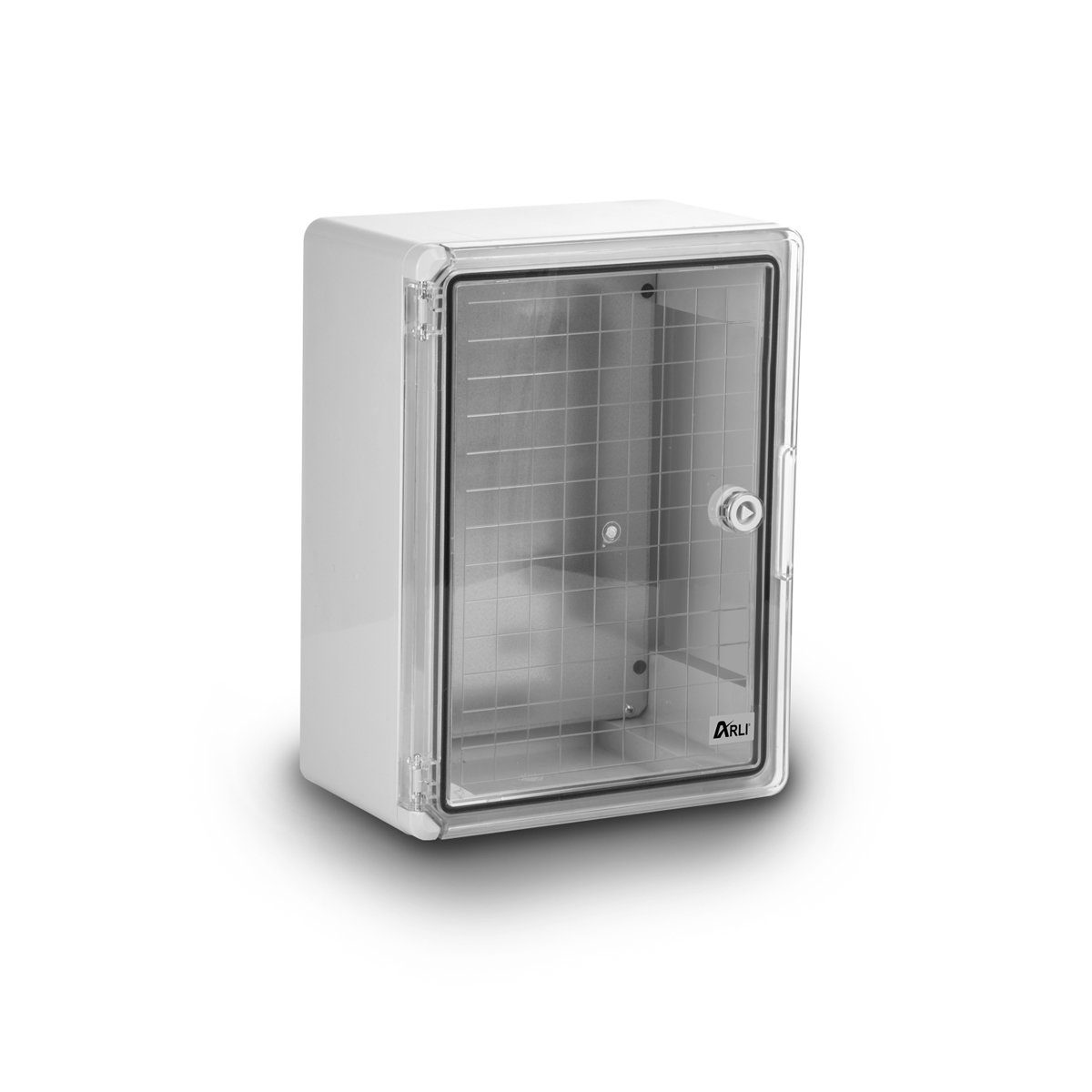 ARLI Schaltschrank Sichttür Industriegehäuse verzinkter Montageplatte Steckdosenverteiler (Montageplatte, Verriegelungsschlüssel, Befestigungsmaterial, Sichttür, Transparent Tür, IP65), 210 x 280 x 130 mm / schlagfest / halogenfrei