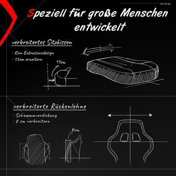 Dowinx Gaming-Stuhl mit Federkissen und Lendenwirbelstütze, ergonomisches Design, PU-Leder, breitere Rückenlehne, schwarz und weiß