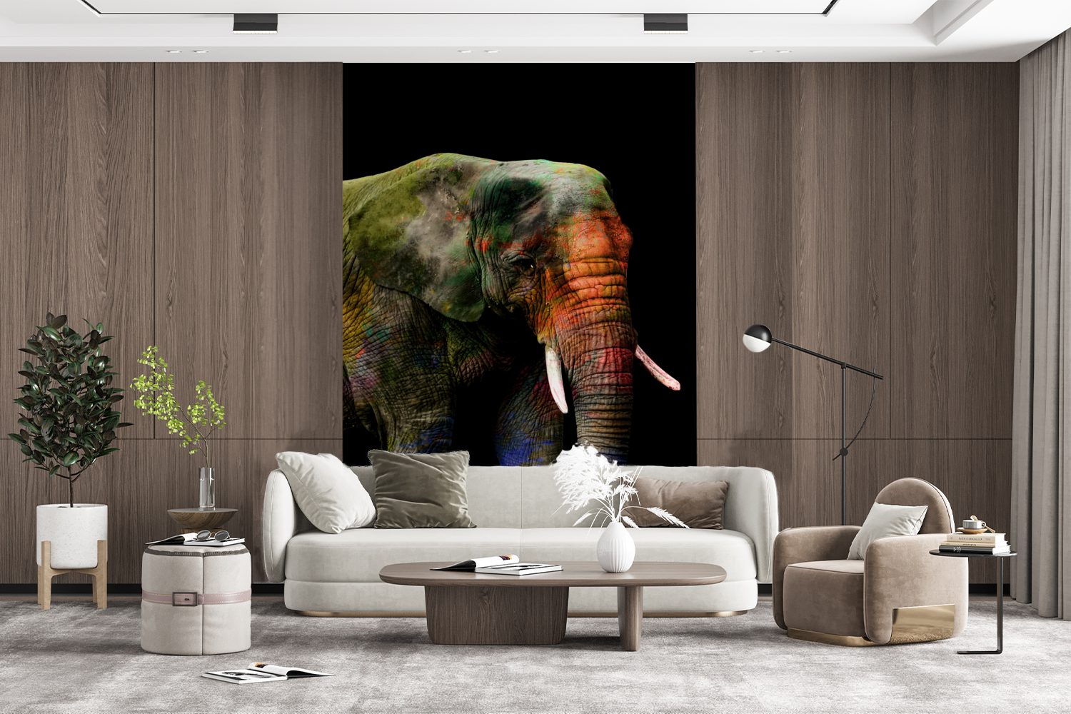 Matt, St), Elefant - - Tapete Vinyl für Fototapete Wandtapete Schwarz, bedruckt, Montagefertig Wohnzimmer, MuchoWow Farbe (3