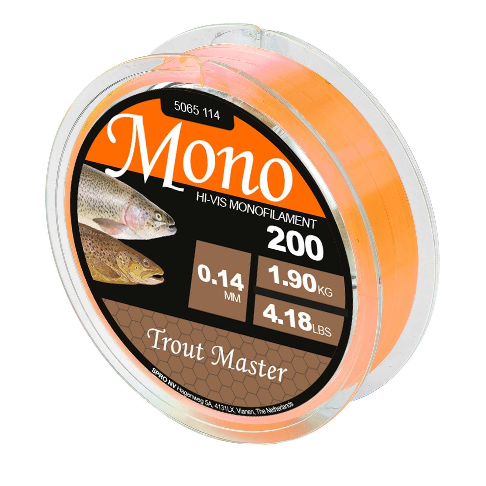 Spro 3.5kg 0.18mm SPRO Master Trout m Orange 200 Forellenschnur Angelschnur, Hi-Vis Mono 200m Länge,